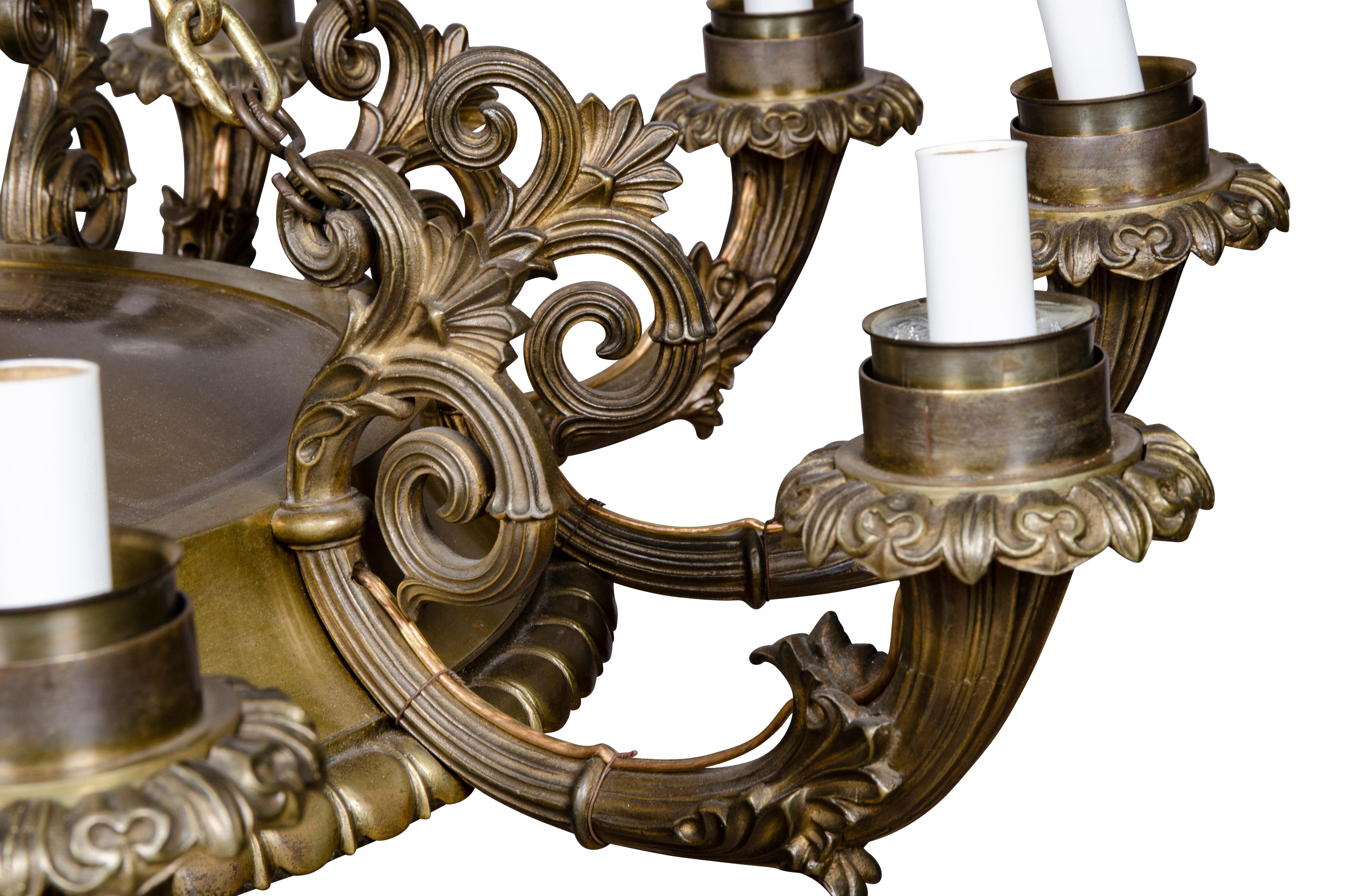 Empire Style Bronze Chandelier In Good Condition For Sale In Essex, MA