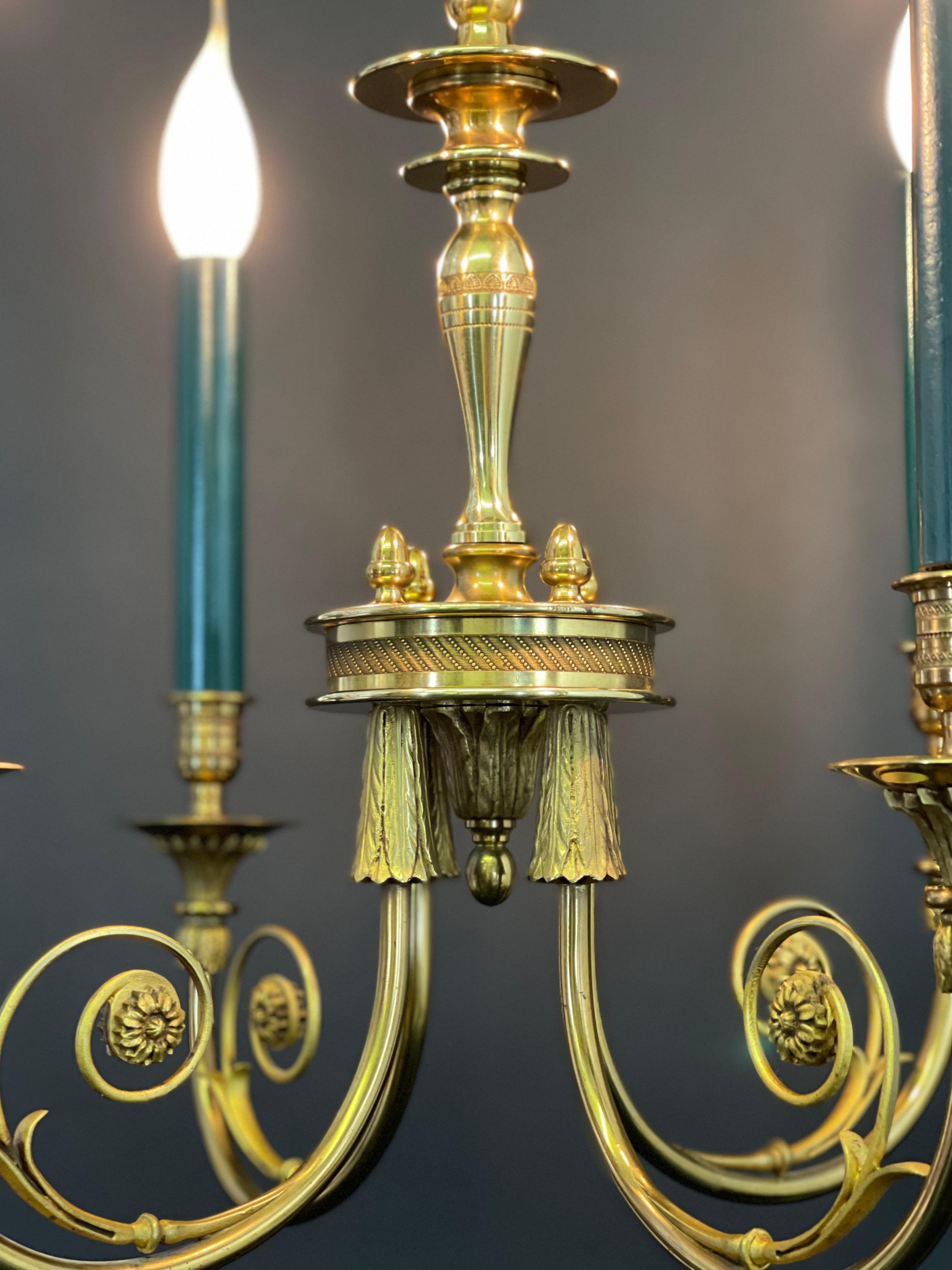 Louis XVI Empire Style Bronze Chandelier, Paris, France, circa 1980s For Sale