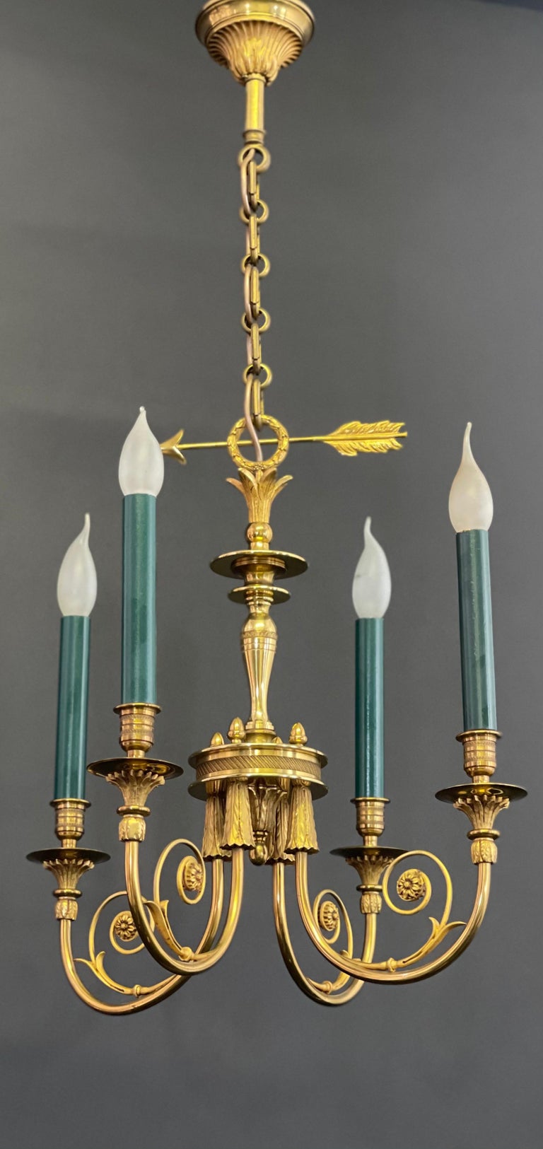 French Empire Style Bronze Chandelier, Paris, France, circa 1980s For Sale