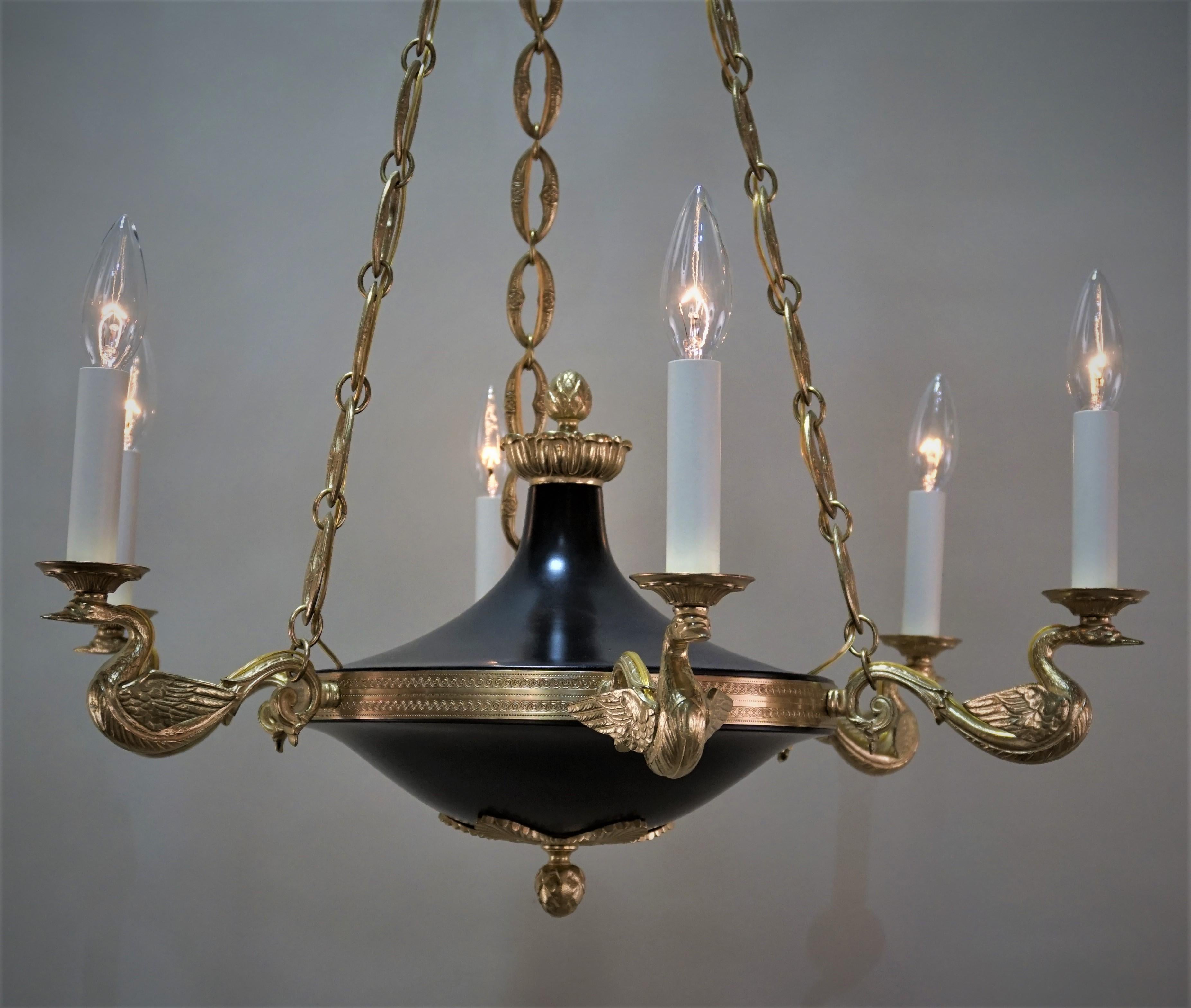 French Empire Style Bronze Chandelier with Swan Arms