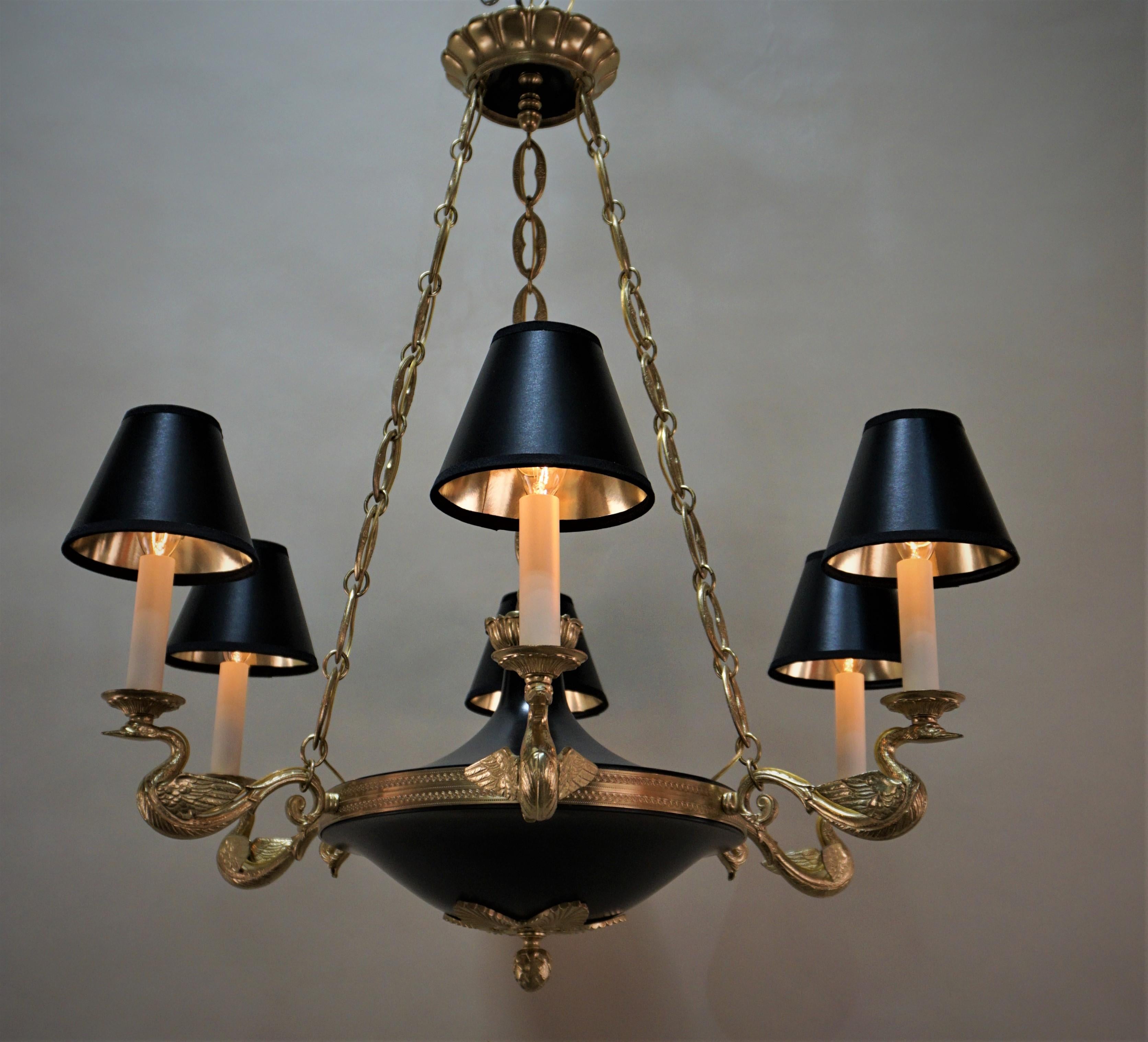 Empire Style Bronze Chandelier with Swan Arms 3