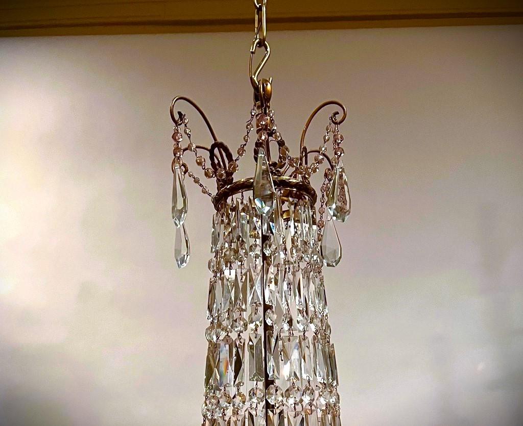 French Empire Style Bronze & Crystal Tent & Basket Chandelier, France, Circa:1910 For Sale