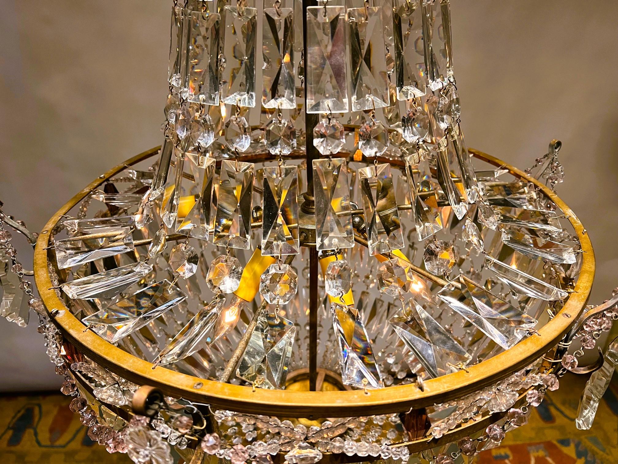 Empire Style Bronze & Crystal Tent & Basket Chandelier, France, Circa:1910 For Sale 1