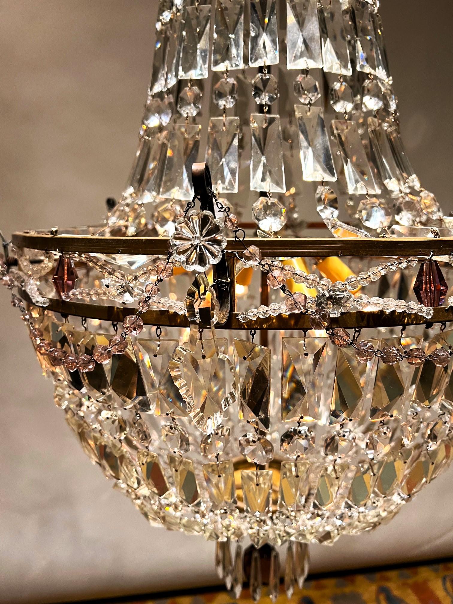 Empire Style Bronze & Crystal Tent & Basket Chandelier, France, Circa:1910 For Sale 2