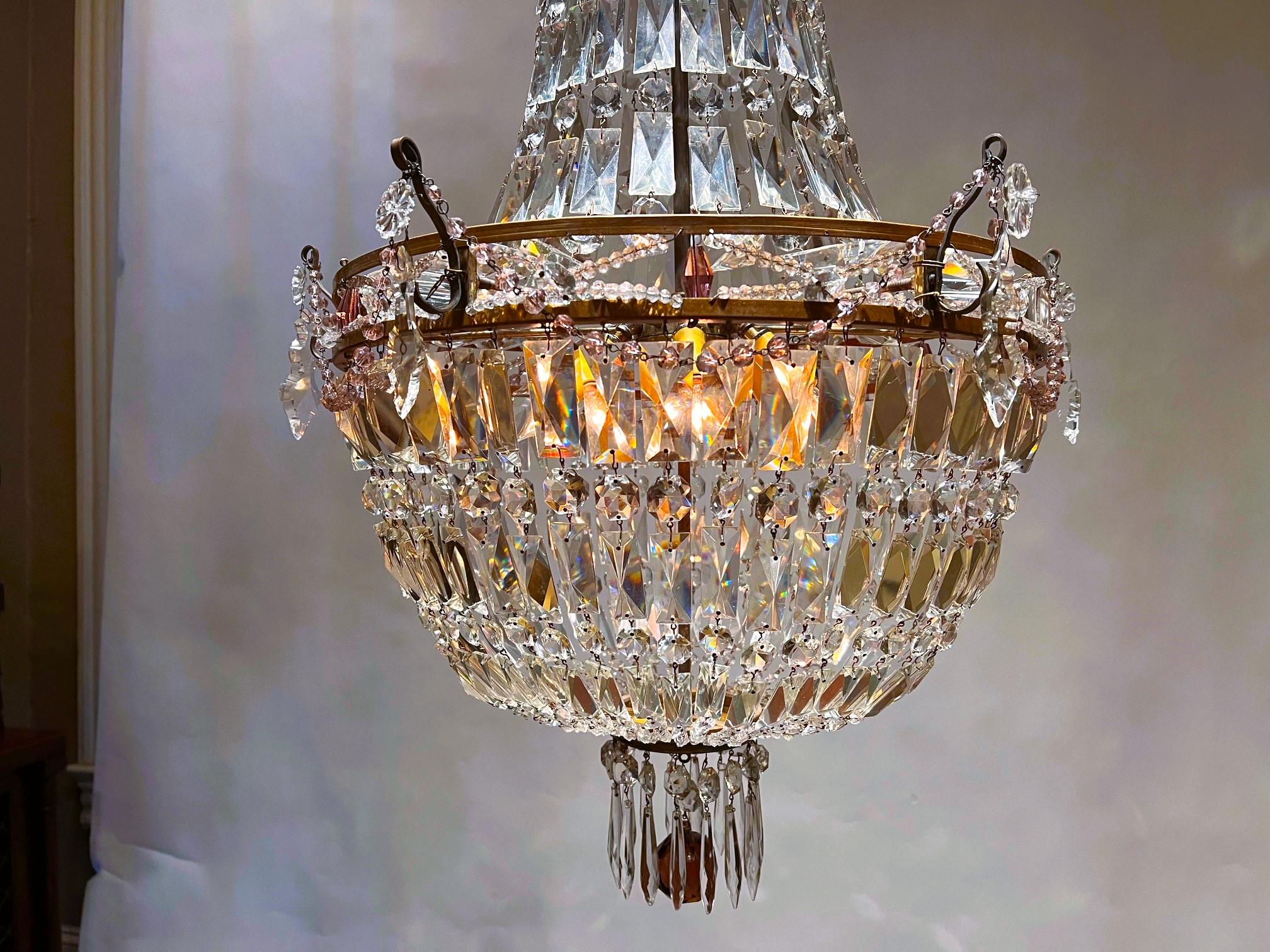 Empire Style Bronze & Crystal Tent & Basket Chandelier, France, Circa:1910 For Sale 3