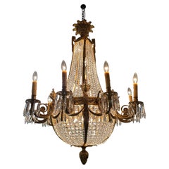 Empire style bronze dore chandelier with crystal