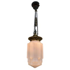 Empire Style Bronze Electric Ceiling Pendant with Stepped Glass Globe