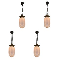 Empire Style Bronze Electric Ceiling Pendant with Stepped Glass Globe