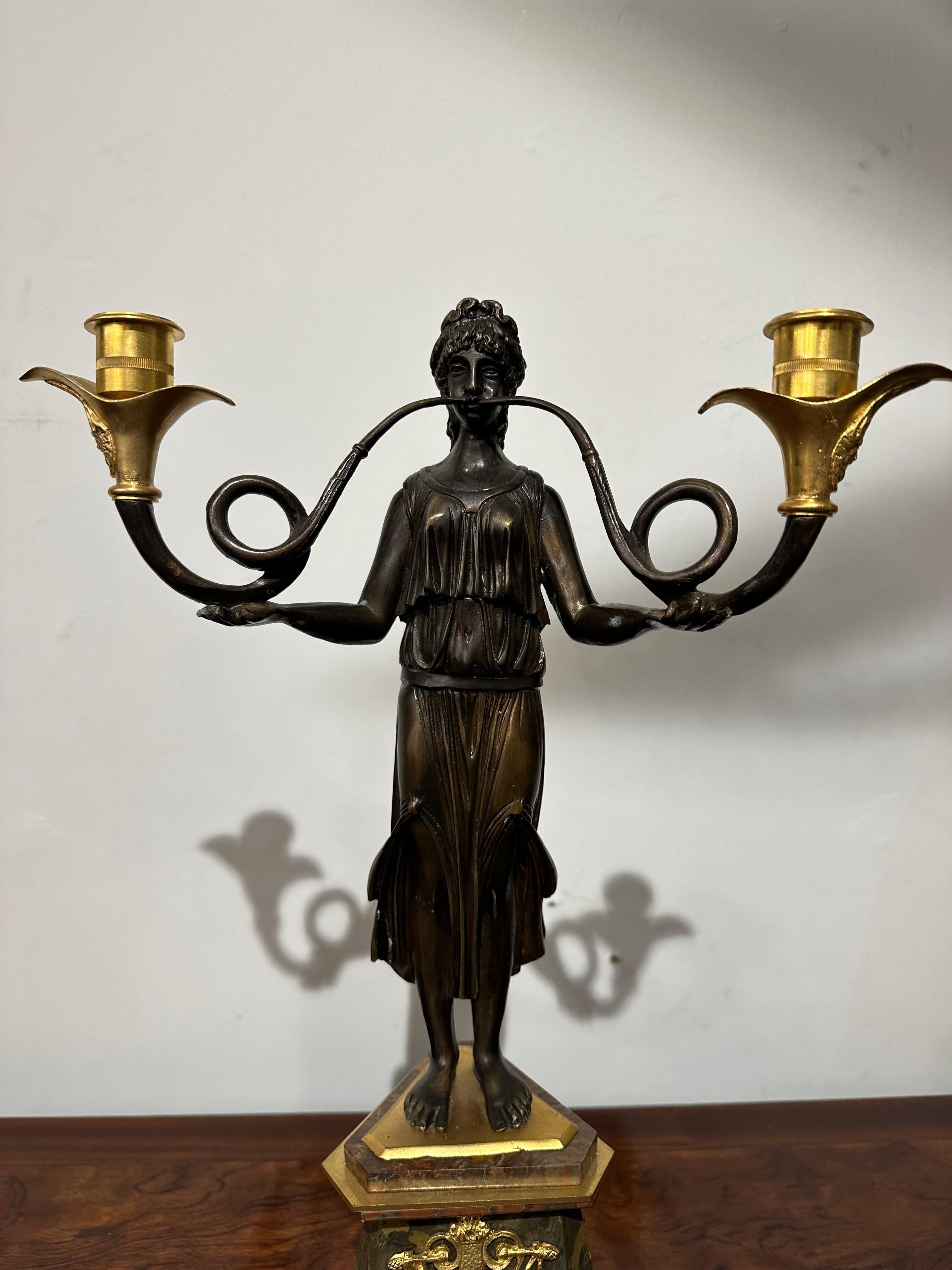  Empire Style Bronze & Marble Candelabra For Sale 1