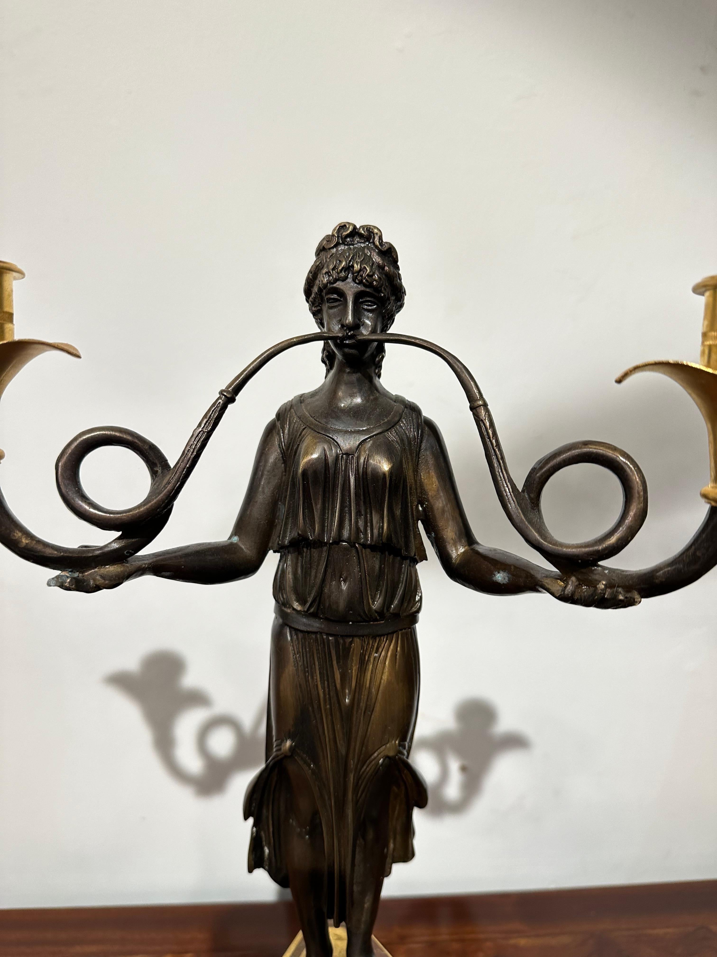  Empire Style Bronze & Marble Candelabra For Sale 2