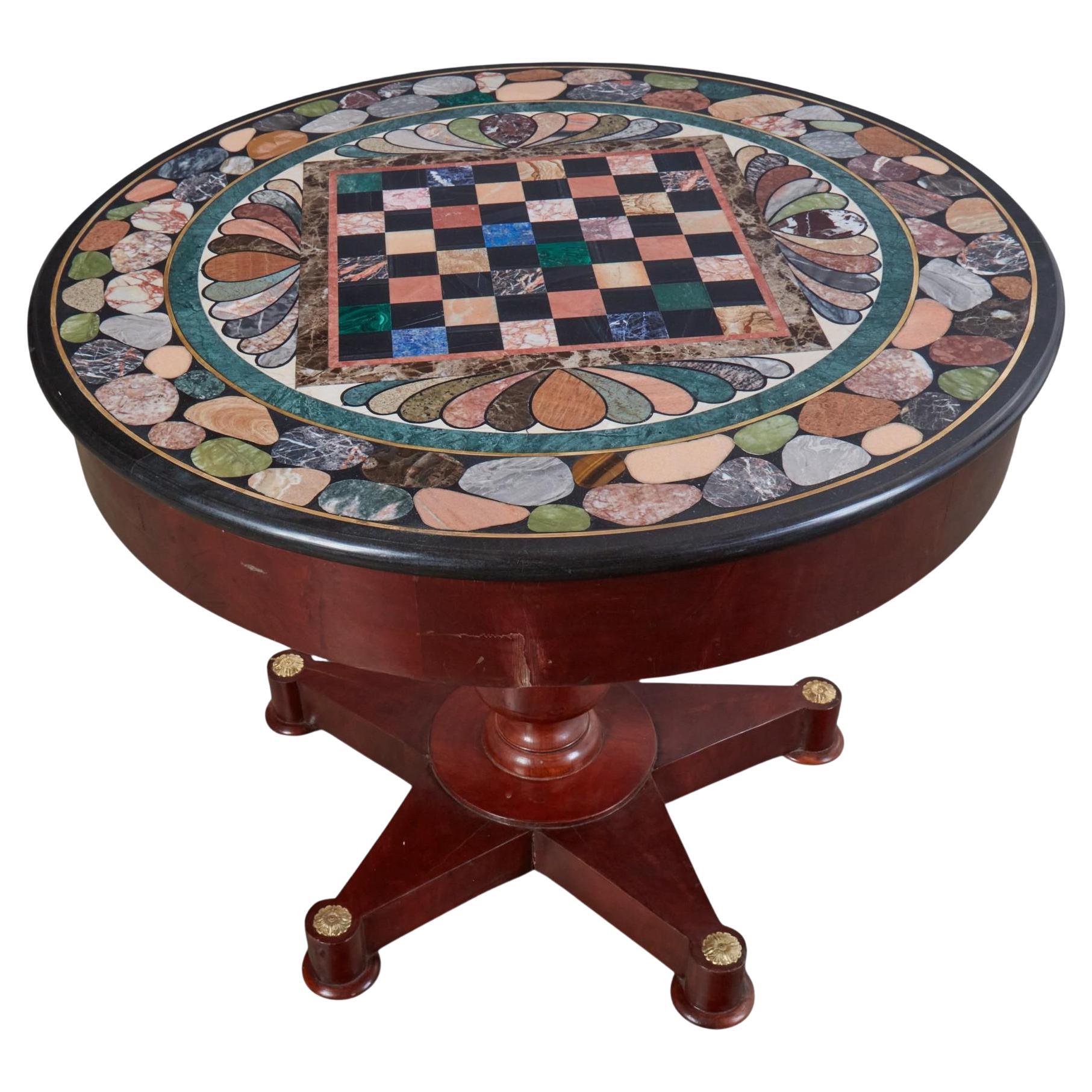 Empire Style Bronze Mounted Queridon Round Table With Specimen Marble Top For Sale