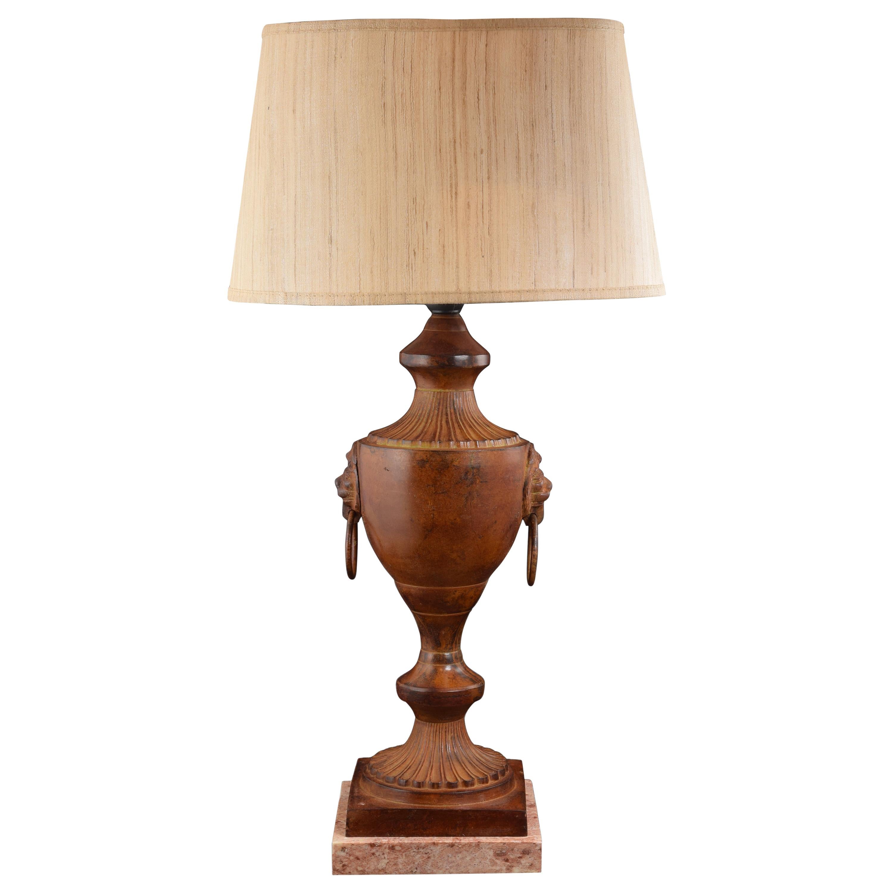 Empire Style Bronze Table Lamp, Marble Base. No Shade Included For Sale