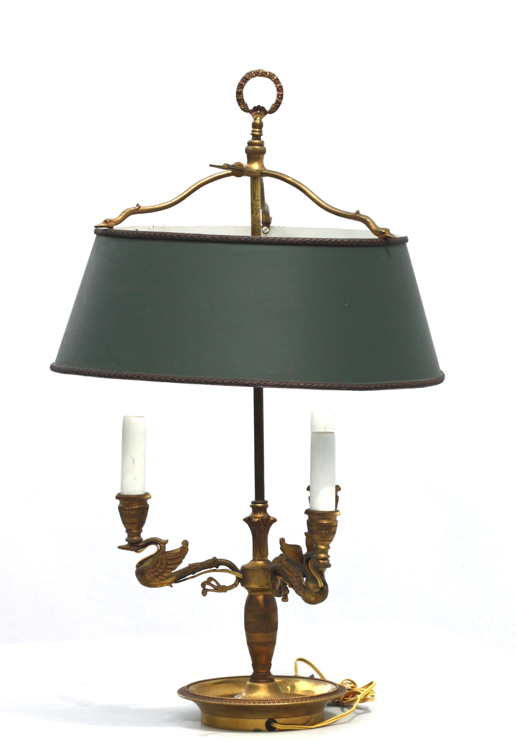 Empire Style Bronze Three-Light Bouillotte Lamp In Good Condition For Sale In West Palm Beach, FL
