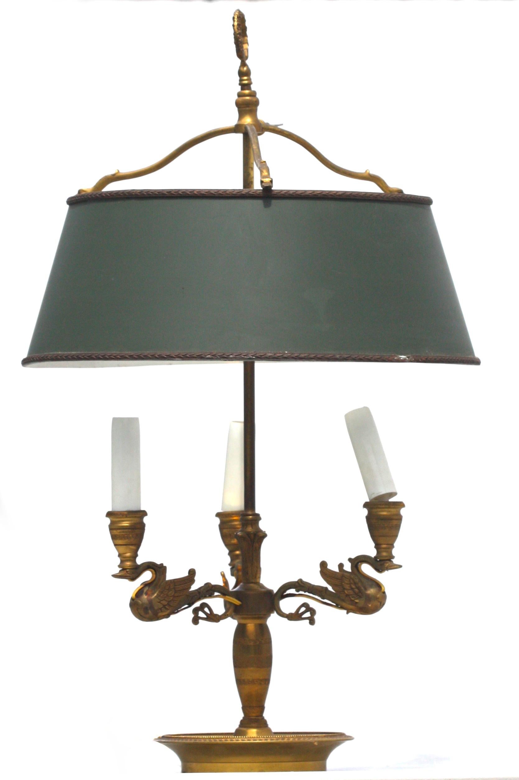 Empire Style Bronze Three-Light Bouillotte Lamp For Sale 1