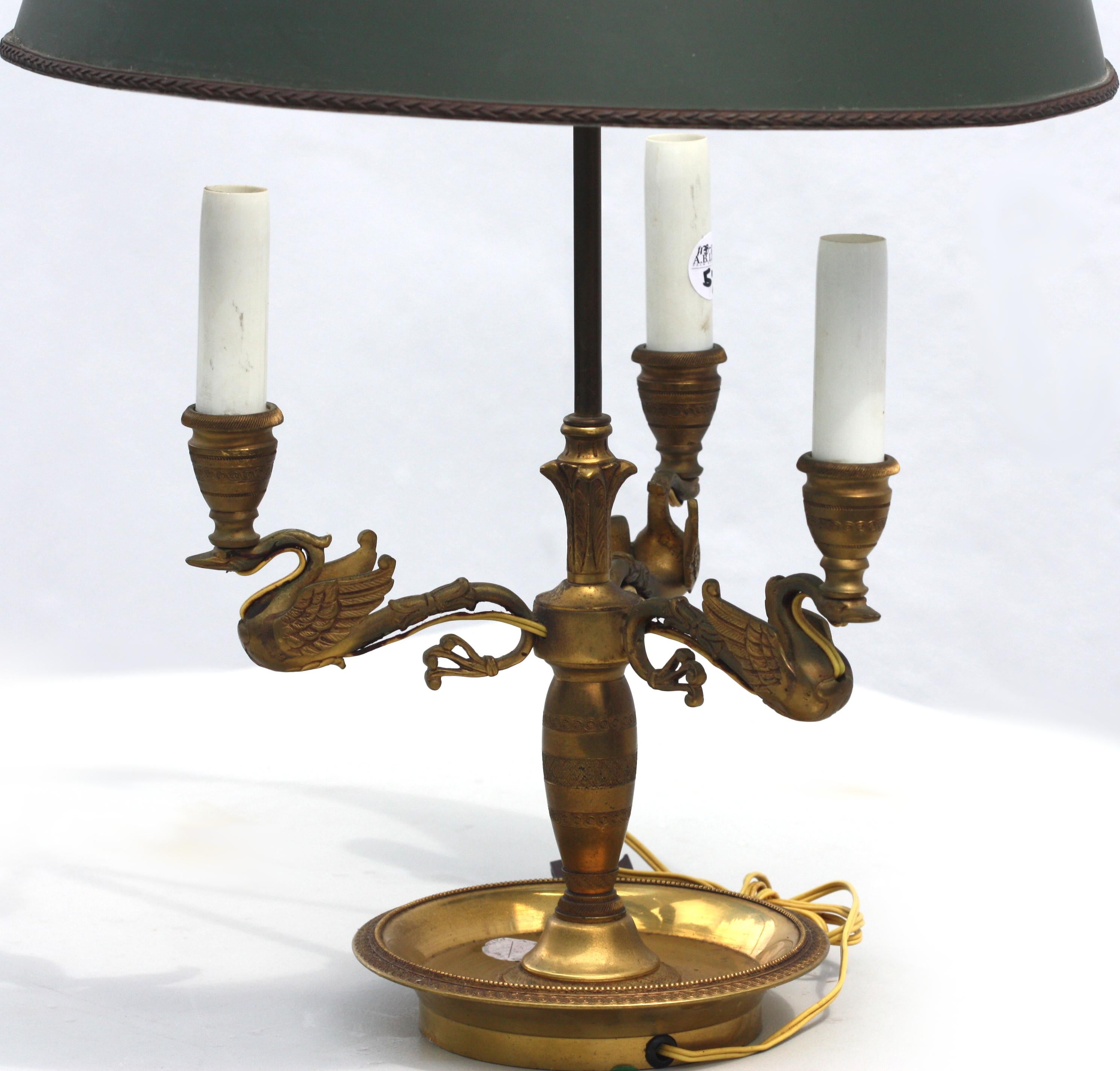 Empire Style Bronze Three-Light Bouillotte Lamp For Sale 2