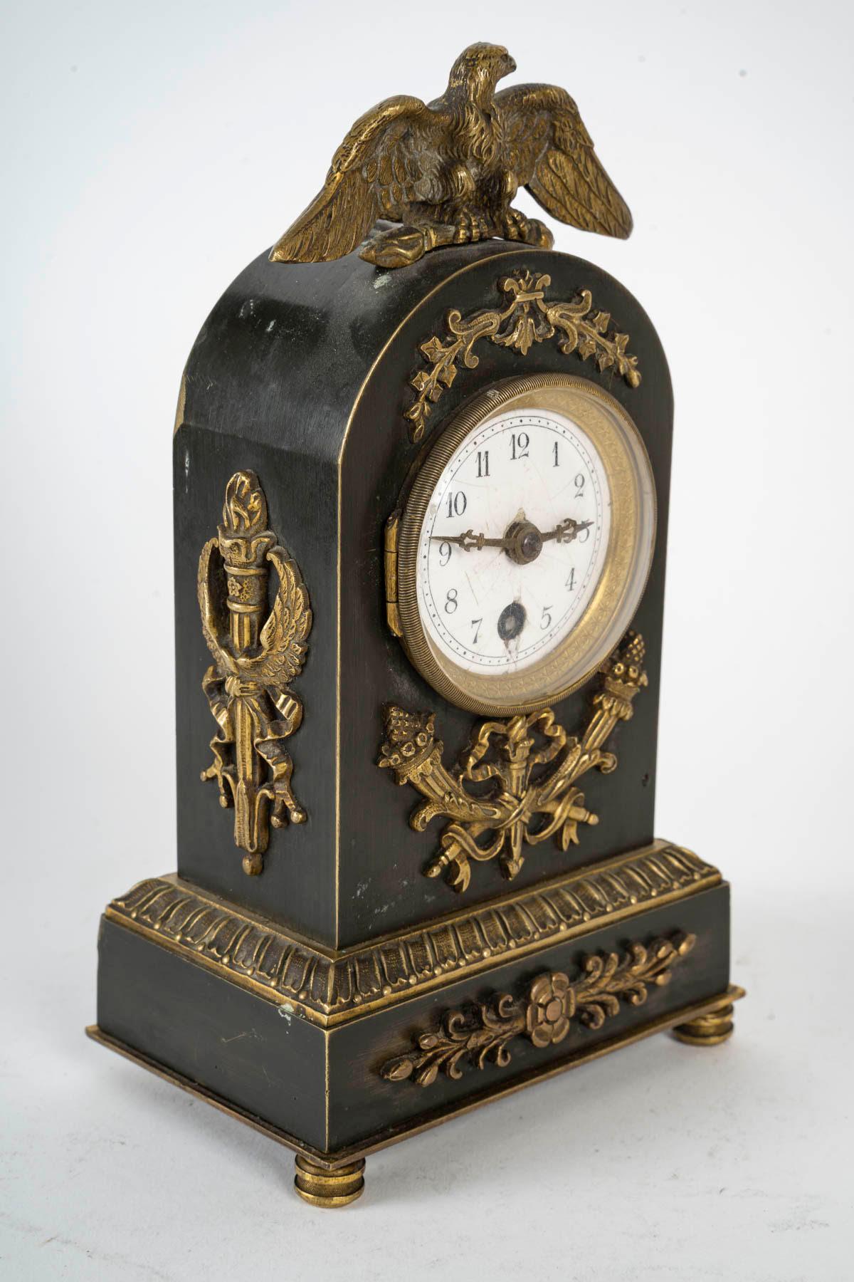 French Empire Style Bronze Travel Clock, late 19th Century or Early 20th Century. For Sale