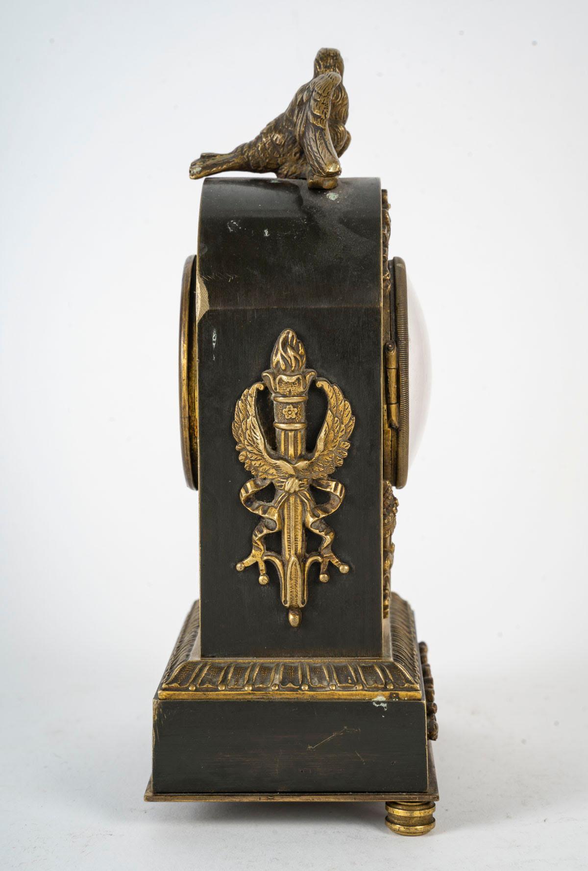 Gilt Empire Style Bronze Travel Clock, late 19th Century or Early 20th Century. For Sale