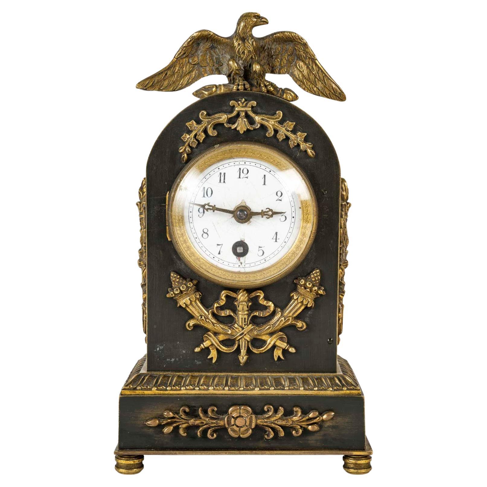 Empire Style Bronze Travel Clock, late 19th Century or Early 20th Century.