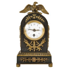 Used Empire Style Bronze Travel Clock, late 19th Century or Early 20th Century.