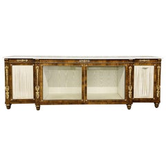 Empire Style Bronze Walnut Marble Top Breakfront, Sideboard or Low Cabinet