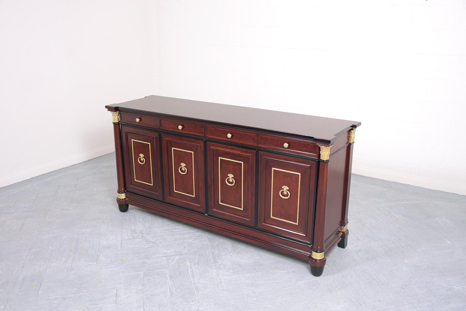 Carved Vintage 1970s Empire Style Mahogany Lacquered Buffet