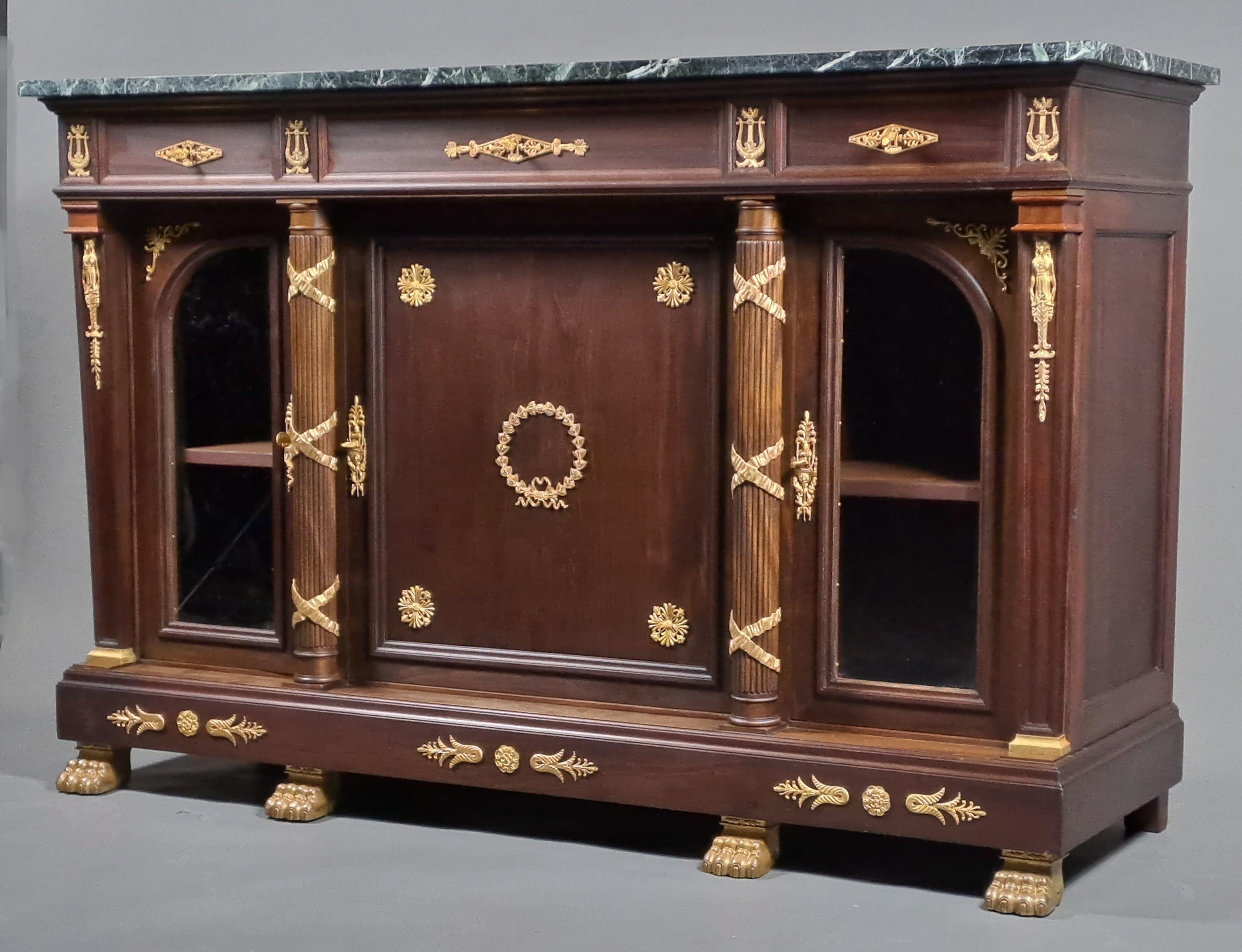 Empire Style Buffet in Mahogany and Gilt Bronze For Sale 8