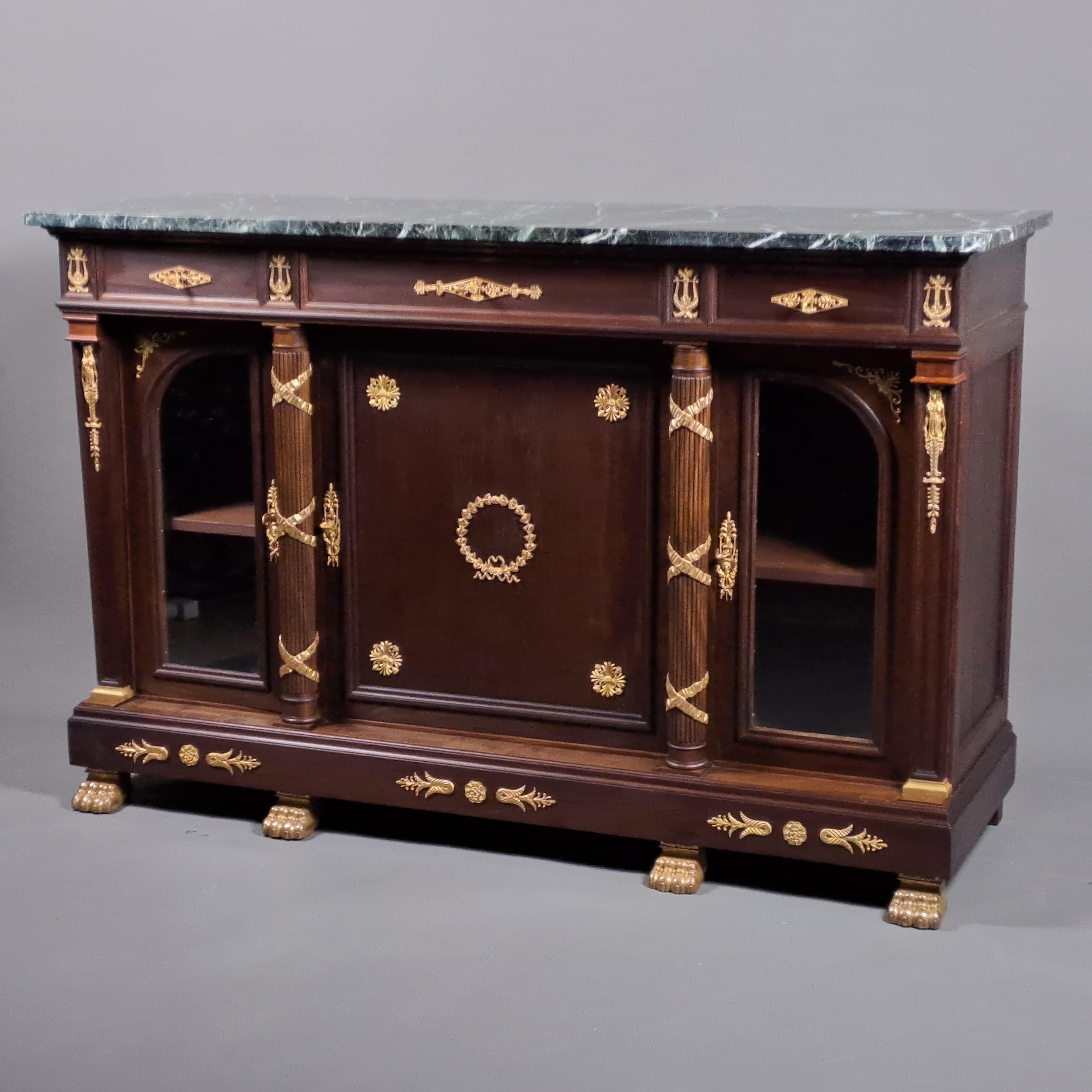 French Empire Style Buffet in Mahogany and Gilt Bronze For Sale