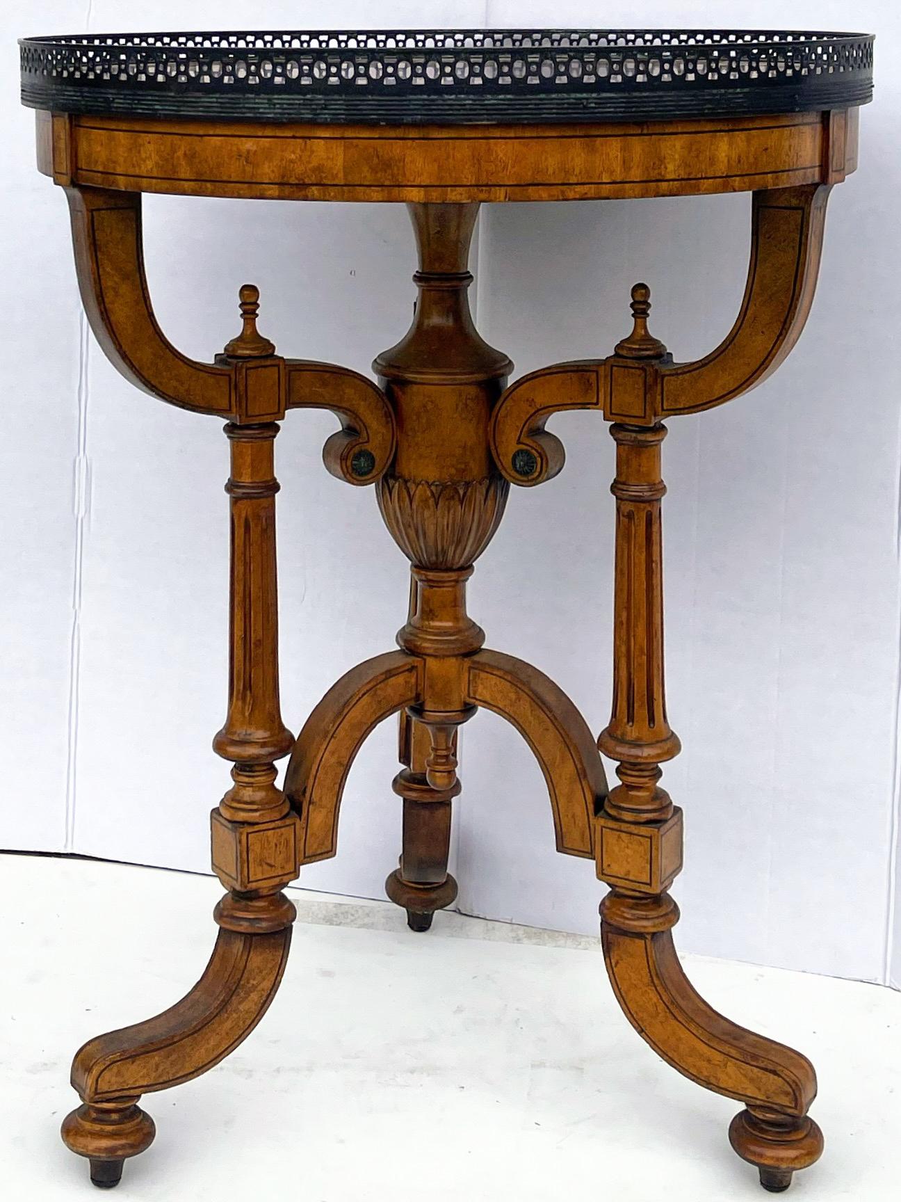 Neoclassical Empire Style Burl Walnut & Bronze Carved Side Tables By Theodore Alexander- Pair For Sale