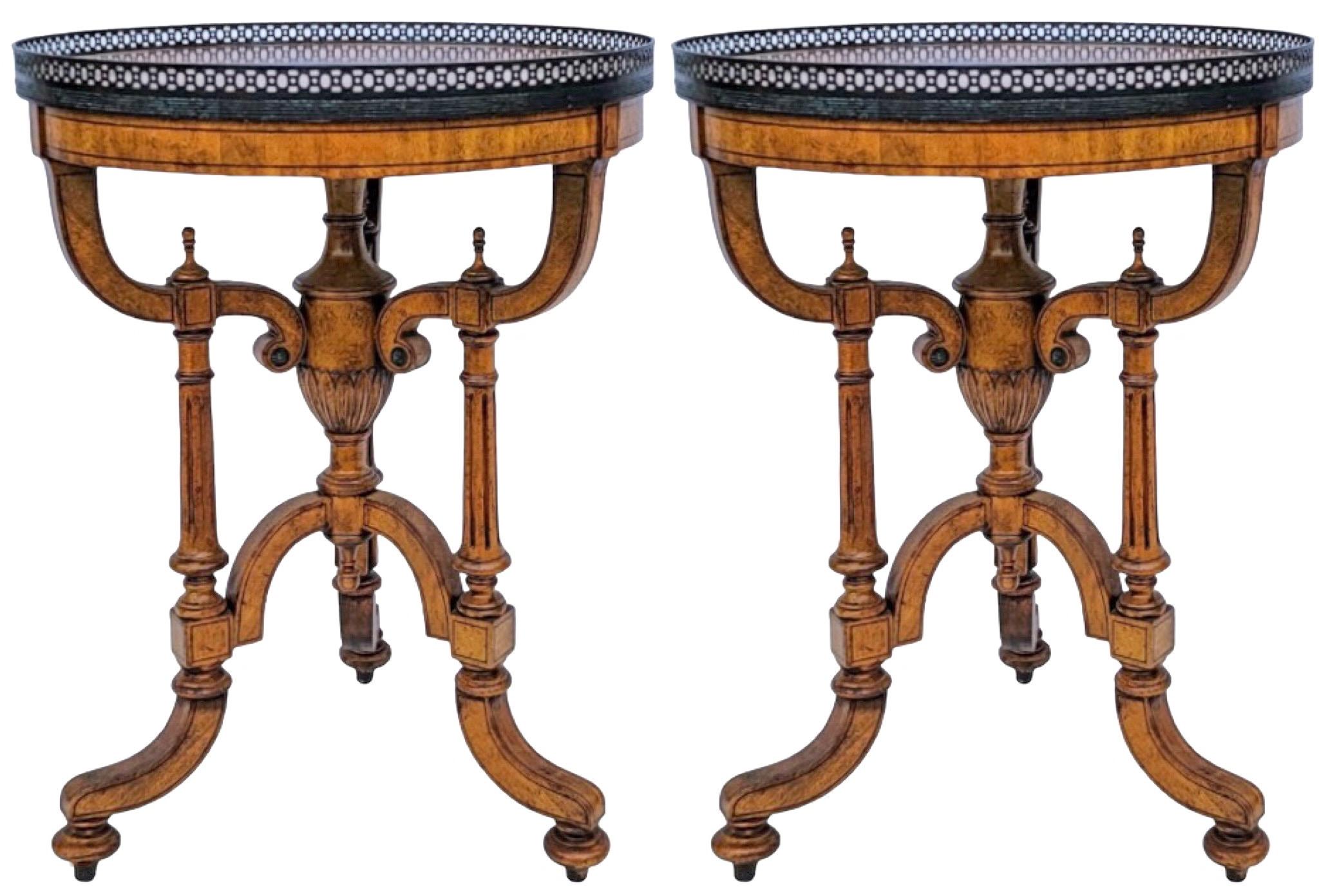 Empire Style Burl Walnut & Bronze Carved Side Tables By Theodore Alexander- Pair In Good Condition For Sale In Kennesaw, GA