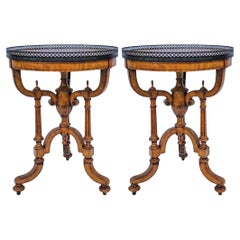 Vintage Empire Style Burl Walnut & Bronze Carved Side Tables By Theodore Alexander- Pair