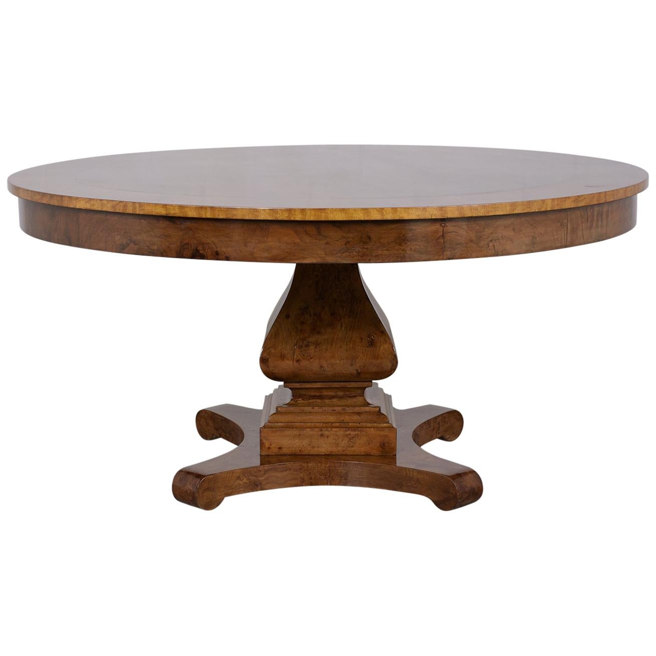 Empire Style Burl Wood Veneers Round Center Table