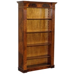 Empire Style Burr Walnut Library Breakfront Bookcase Height Adjustable Shelves