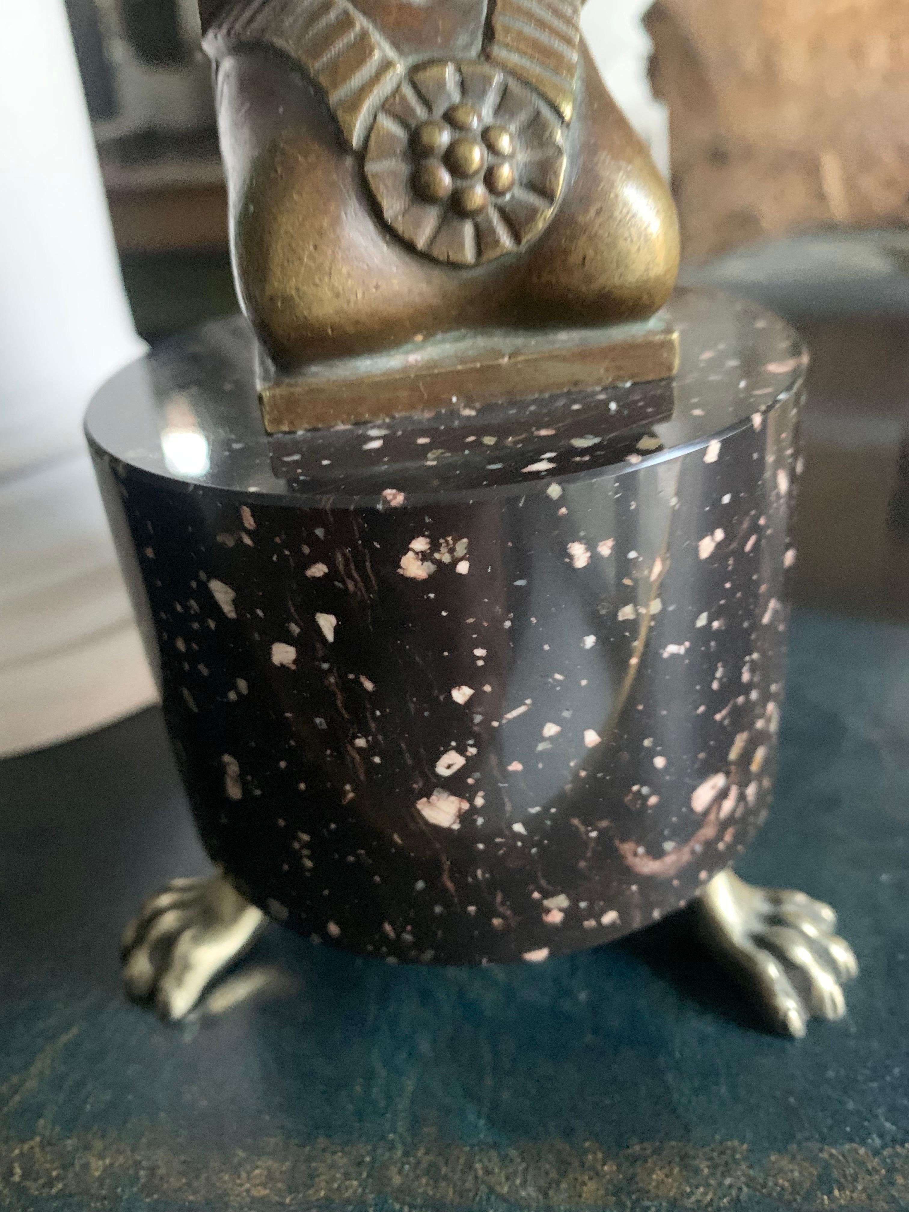 Empire Style Candlestick Bronze and Porphyry Base For Sale 4