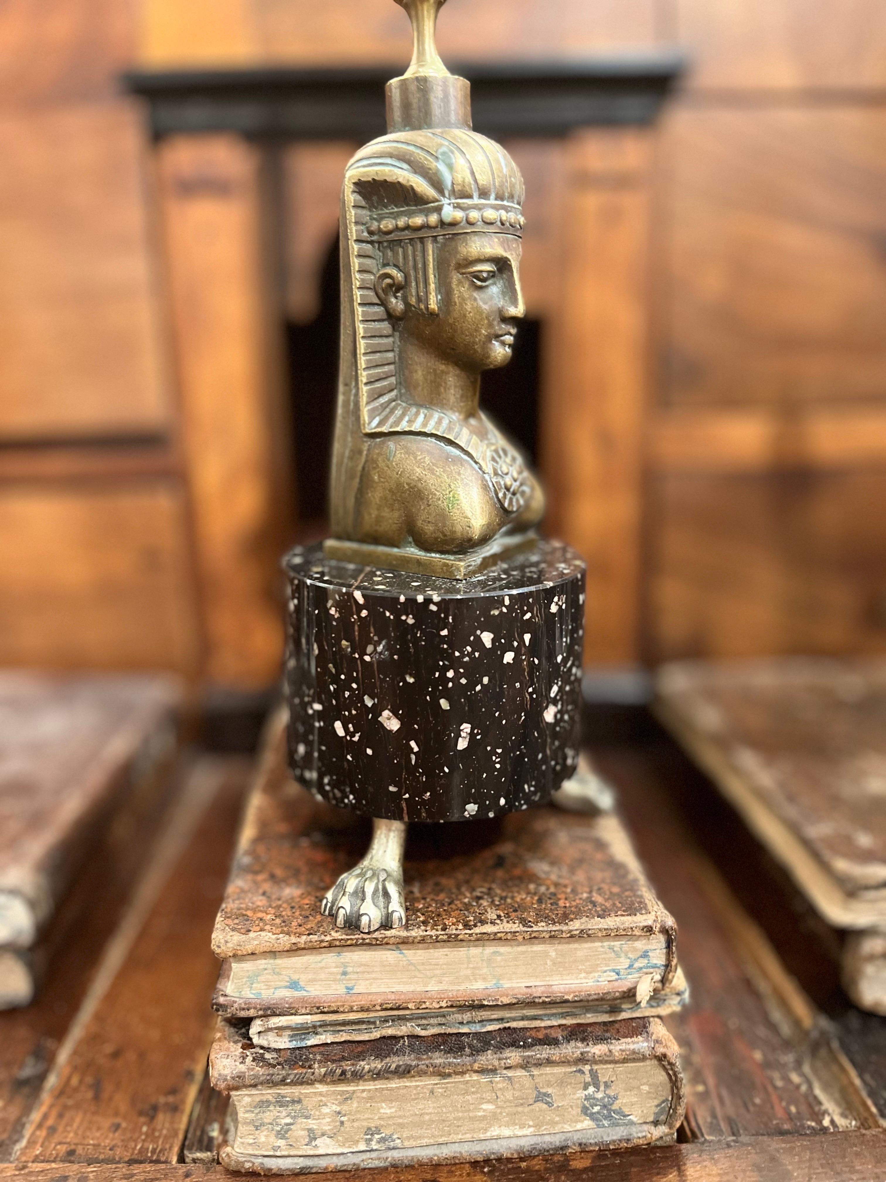 Empire Style Candlestick Bronze and Porphyry Base For Sale 7