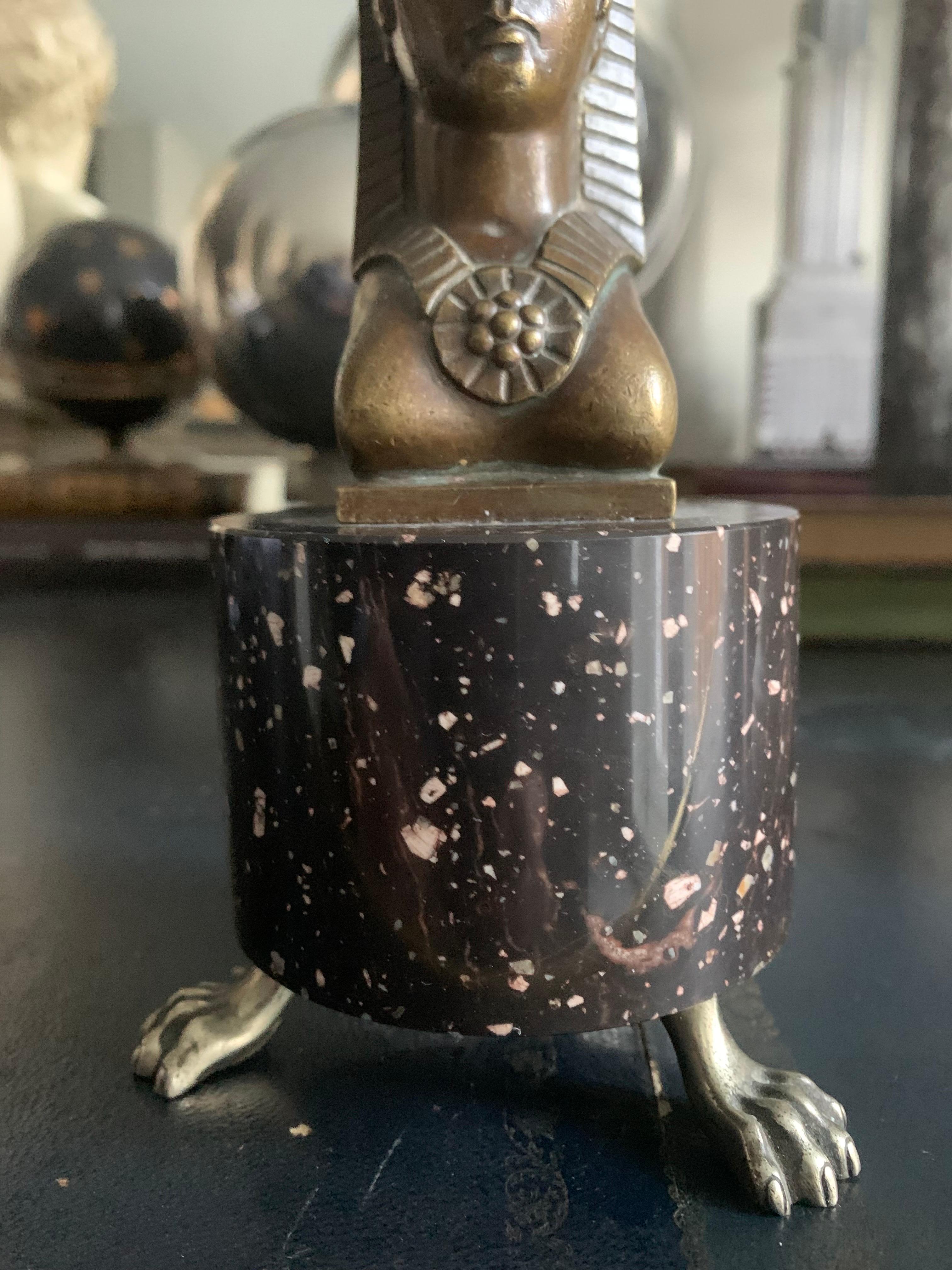 Empire Style Candlestick Bronze and Porphyry Base For Sale 13