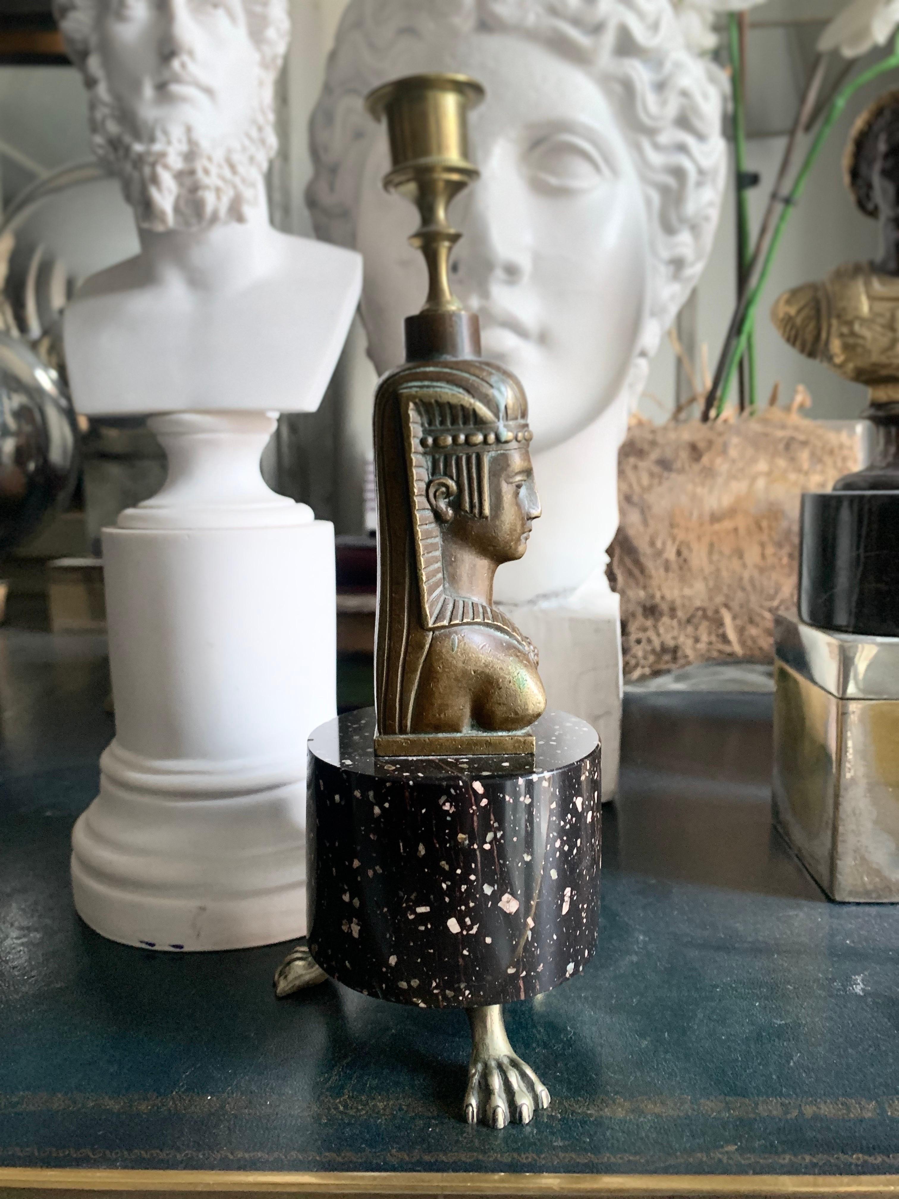 Swedish Empire Style Candlestick Bronze and Porphyry Base For Sale
