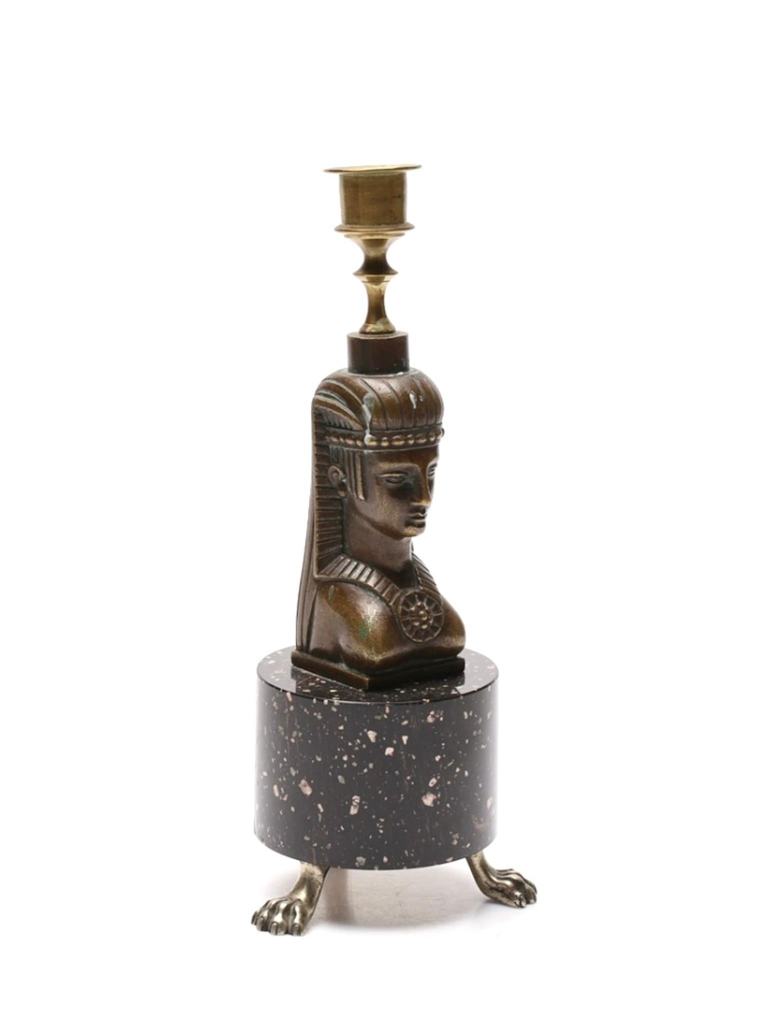 Empire Style Candlestick Bronze and Porphyry Base In Good Condition For Sale In Madrid, ES