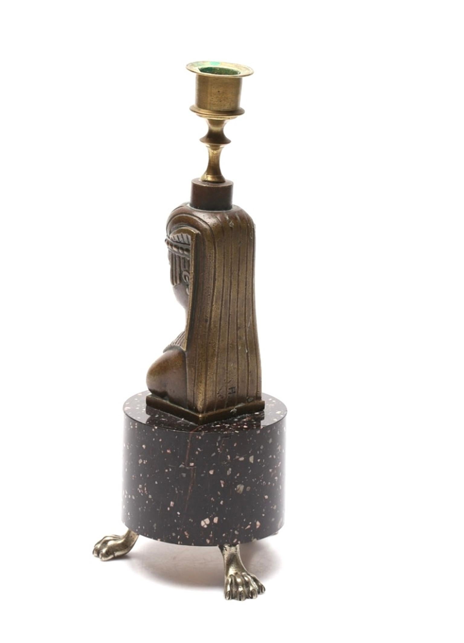 19th Century Empire Style Candlestick Bronze and Porphyry Base For Sale