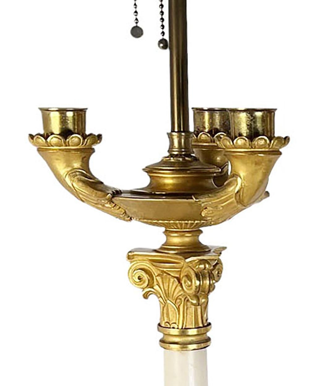 French Empire Style Carrera Marble And Bronze Dore Candelabra For Sale