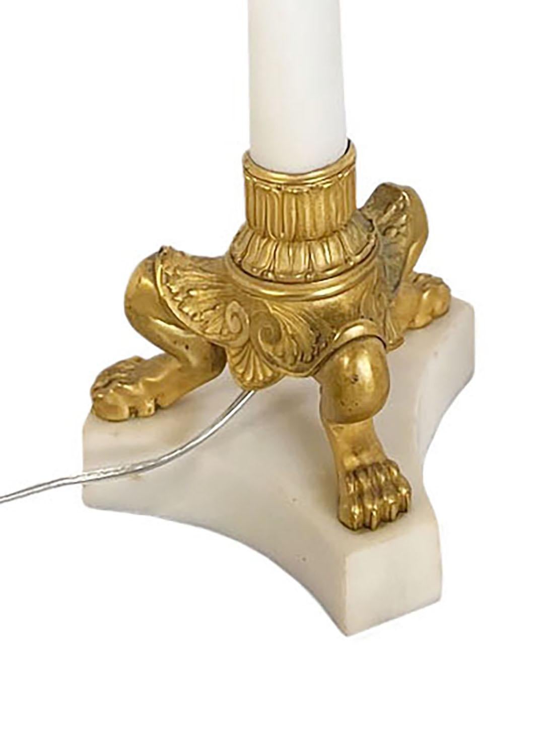 Empire Style Carrera Marble And Bronze Dore Candelabra For Sale 4