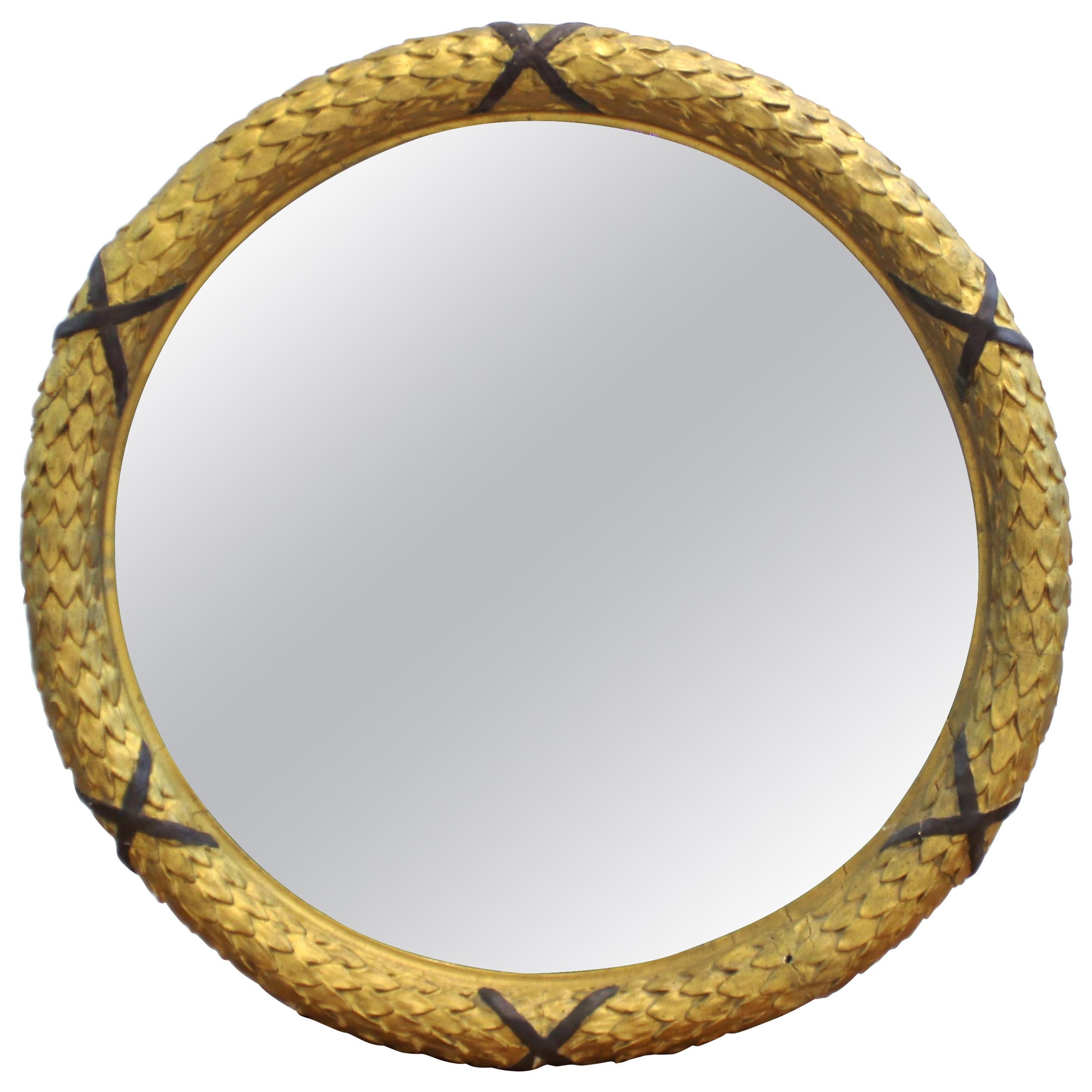 Empire Style Carved GIltwood Round Wall Mirror 