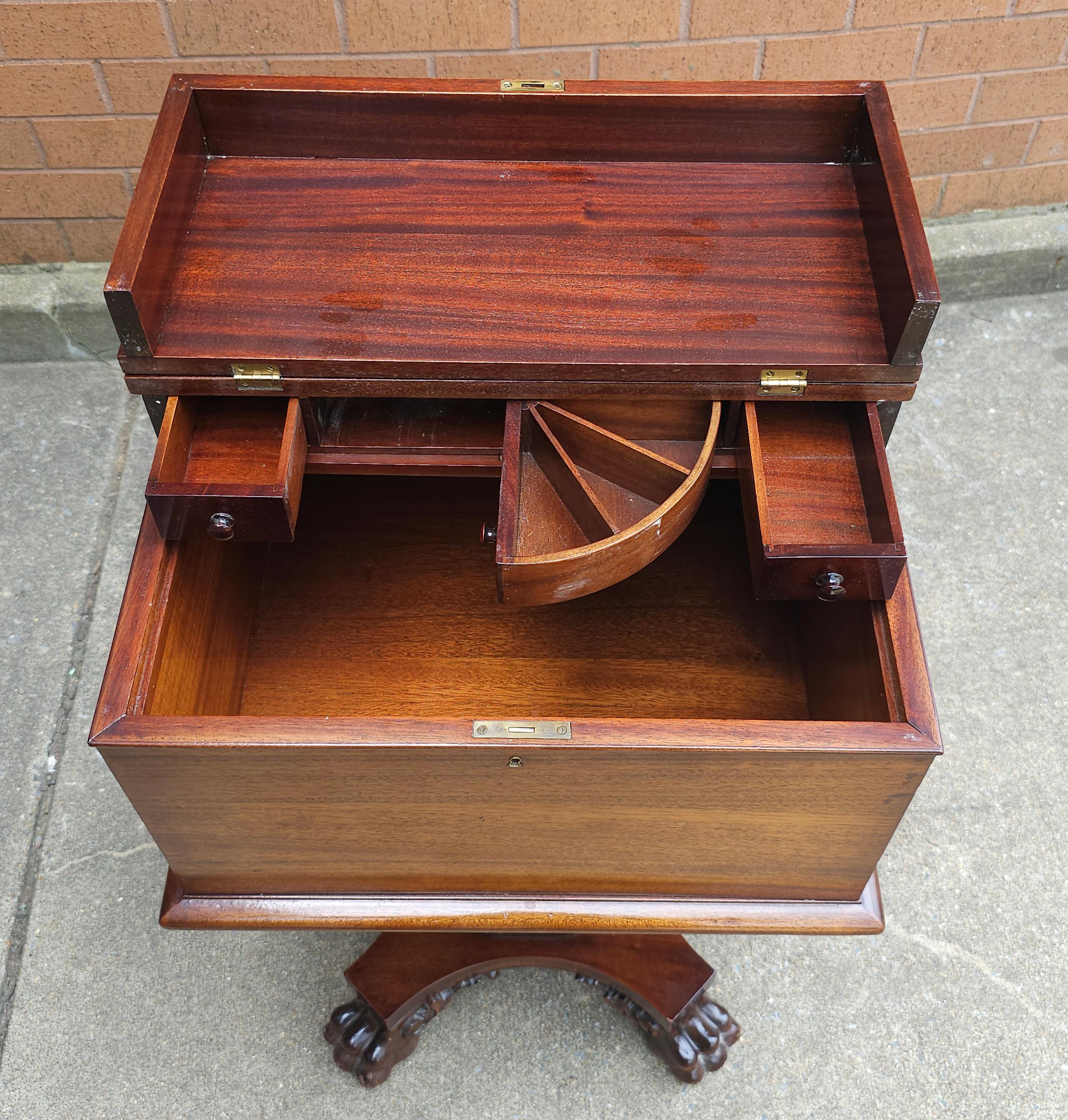 Empire Style Carved Mahogany Hinged Box On Stand / Sewing Table For Sale 4