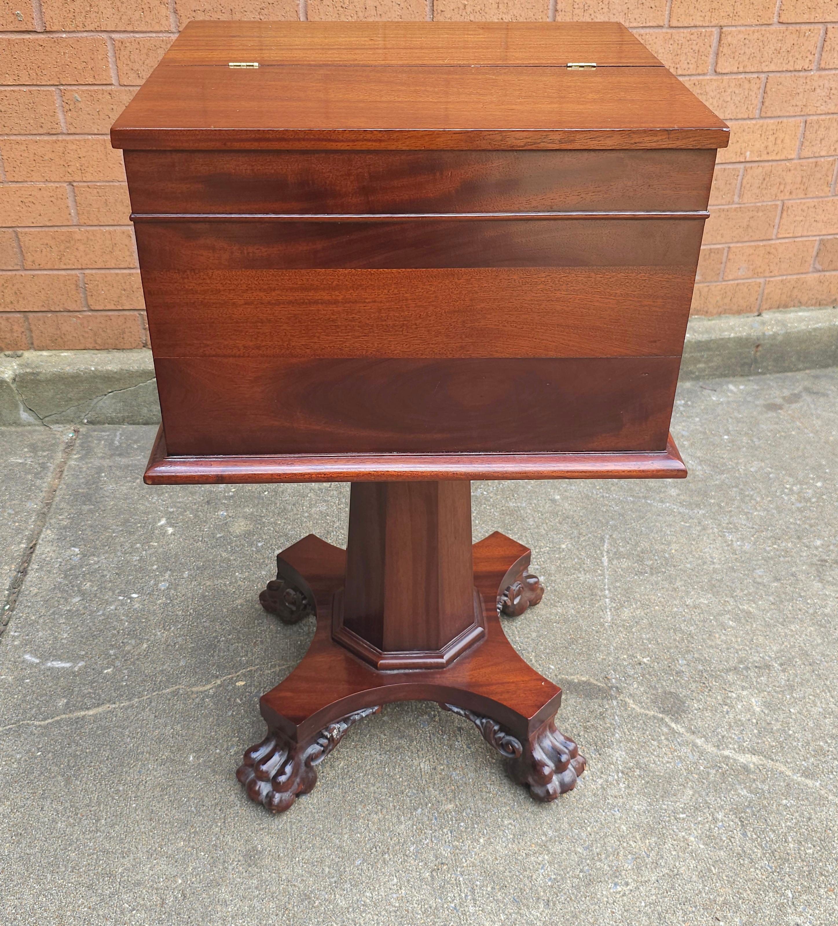Empire Style Carved Mahogany Hinged Box On Stand / Sewing Table For Sale 6