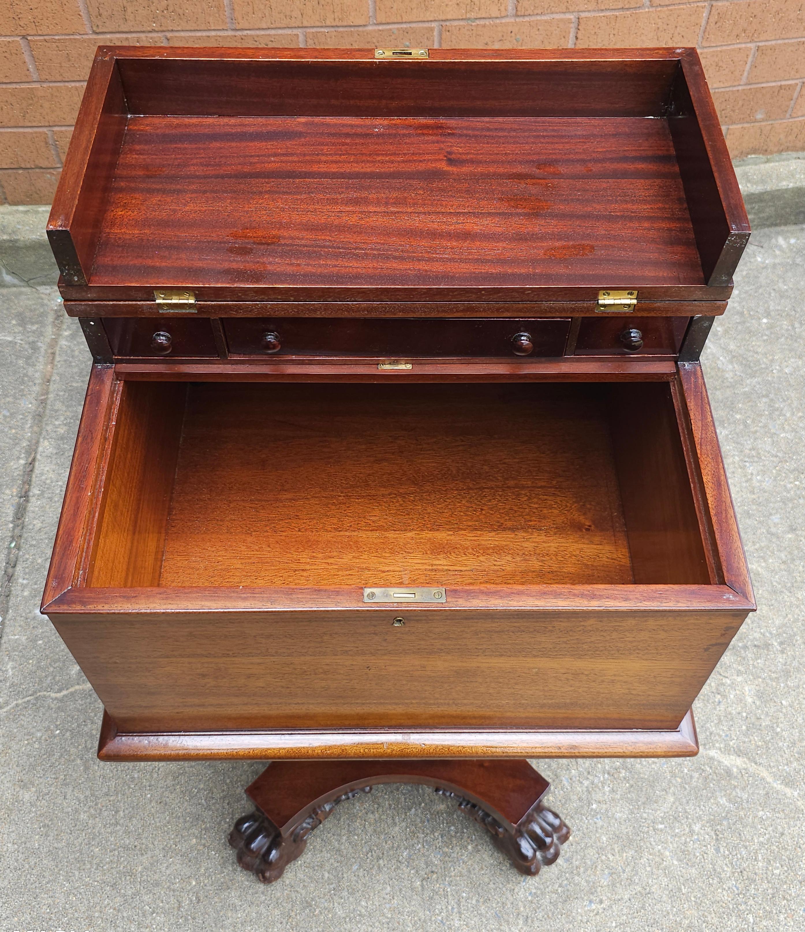 Empire Style Carved Mahogany Hinged Box On Stand / Sewing Table For Sale 7
