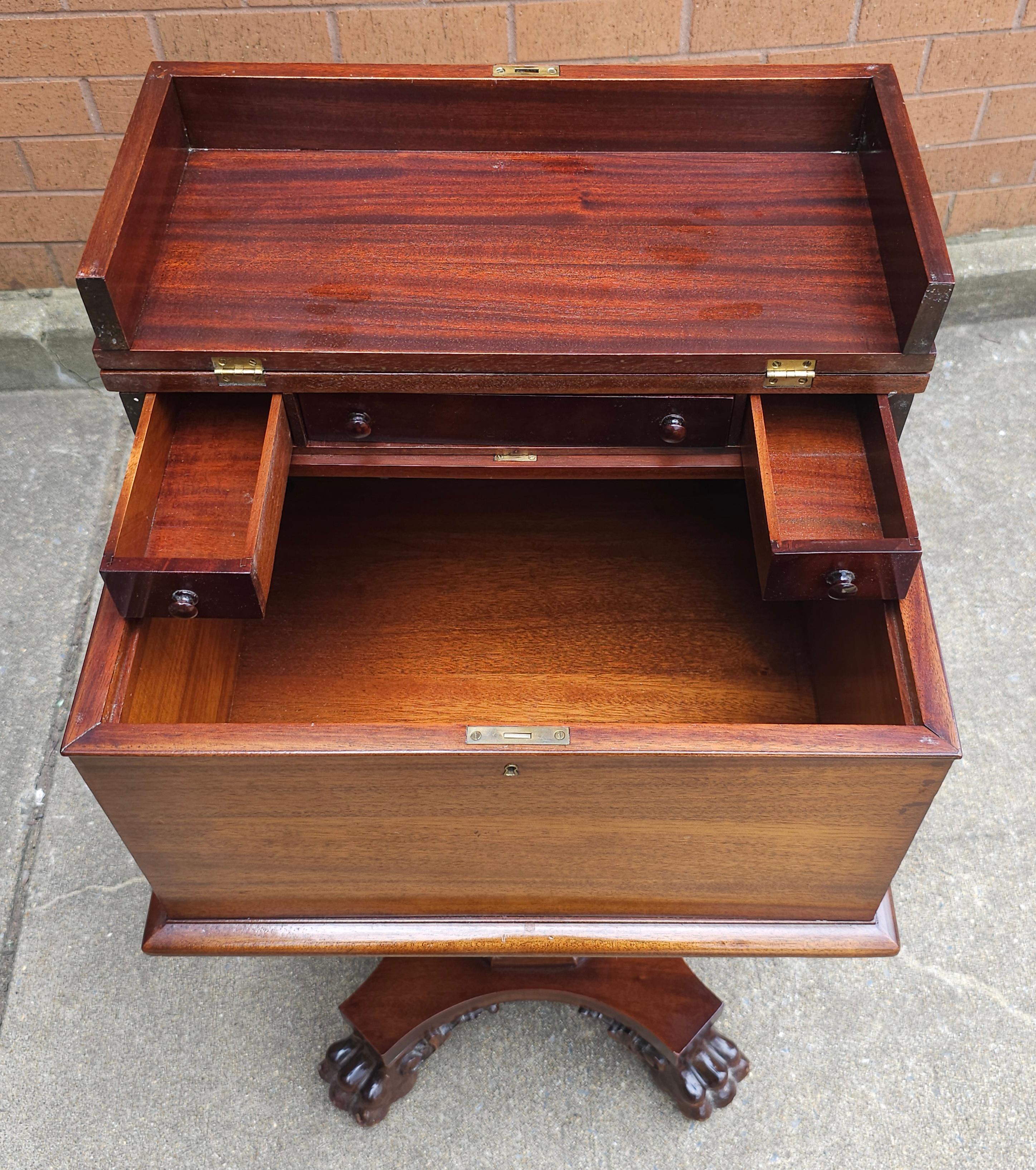 Empire Style Carved Mahogany Hinged Box On Stand / Sewing Table For Sale 8
