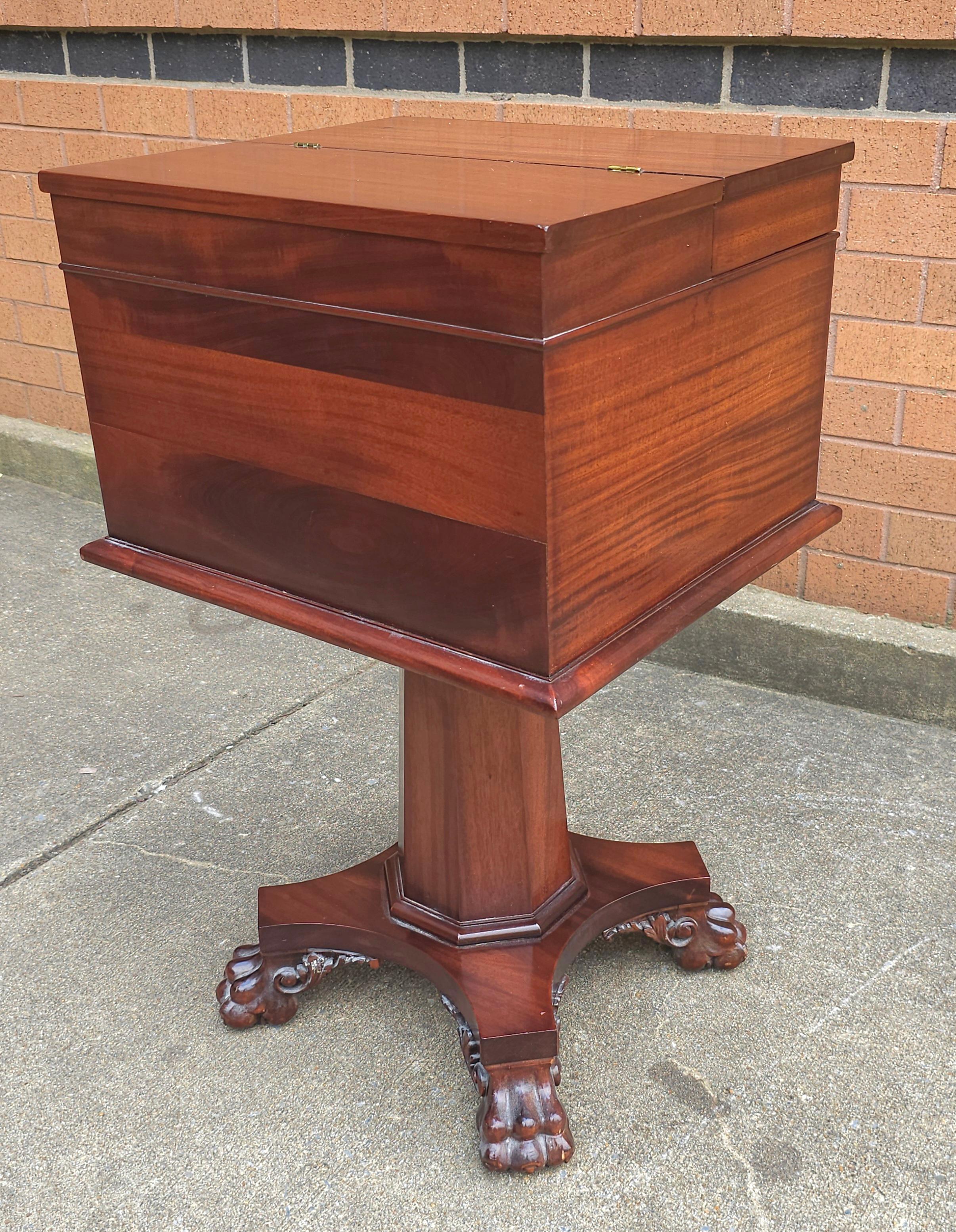 Empire Style Carved Mahogany Hinged Box On Stand / Sewing Table For Sale 9
