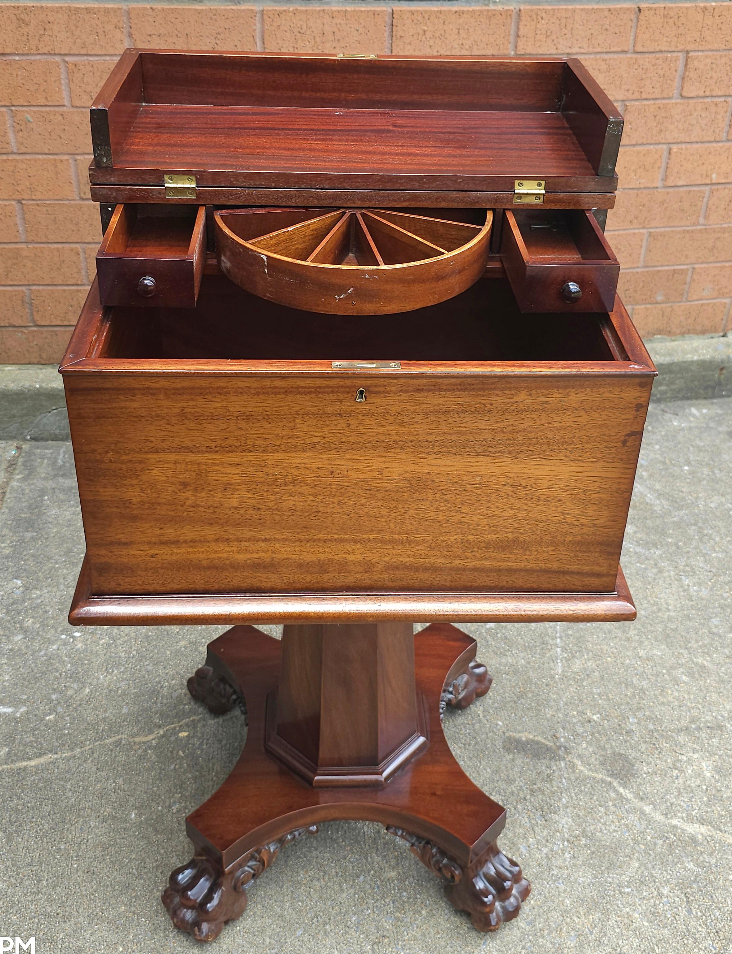 Empire Style Carved Mahogany Hinged Box On Stand / Sewing Table For Sale 1
