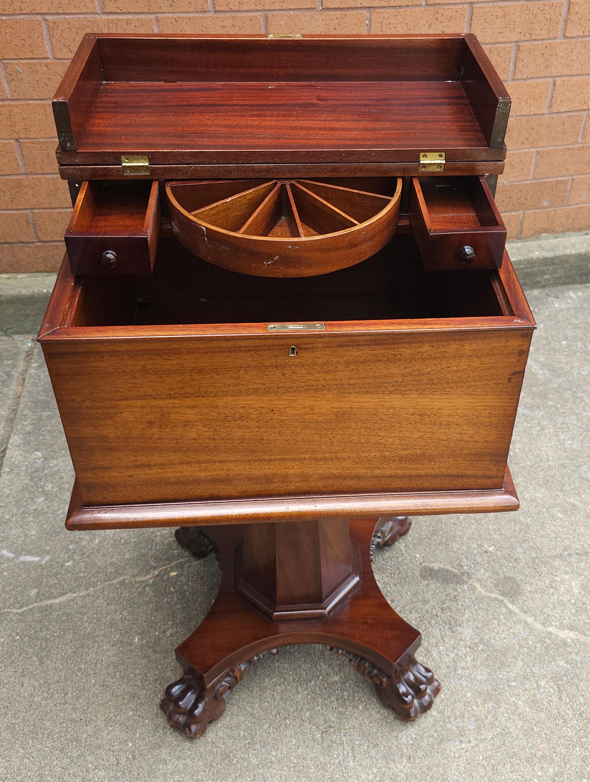 Empire Style Carved Mahogany Hinged Box On Stand / Sewing Table For Sale 2