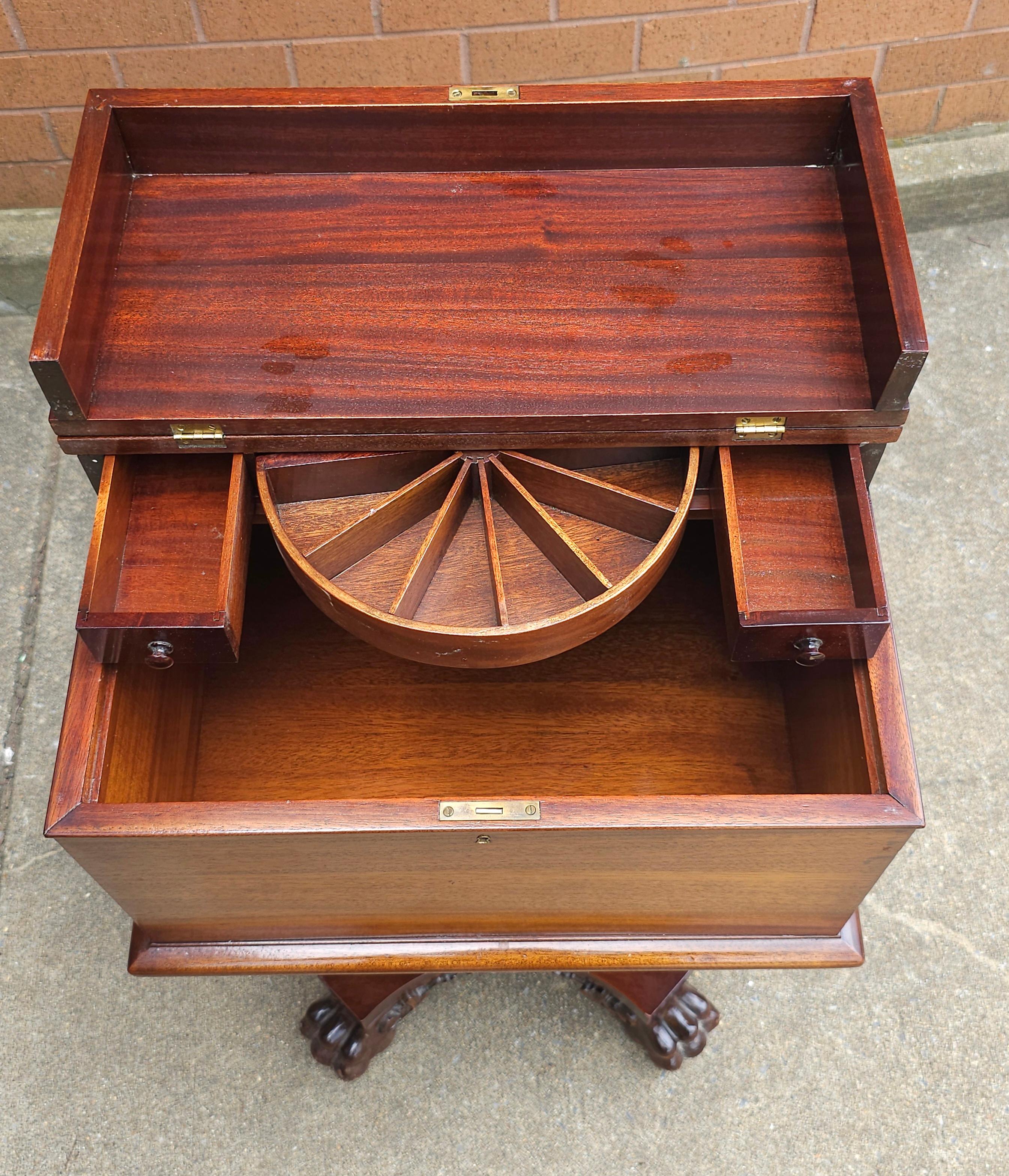 Empire Style Carved Mahogany Hinged Box On Stand / Sewing Table For Sale 3