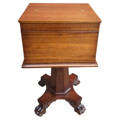 Empire Style Carved Mahogany Hinged Box On Stand / Sewing Table